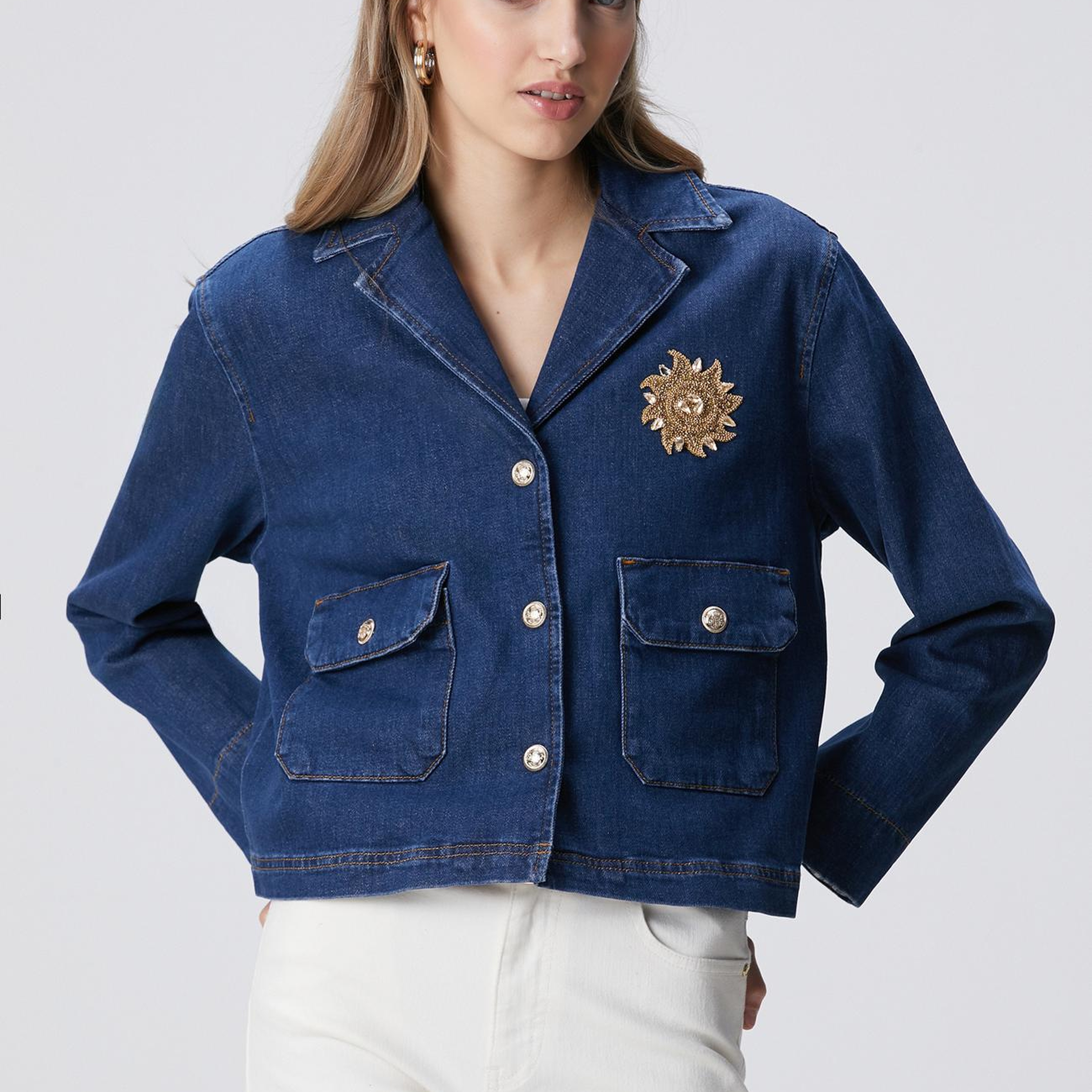 Network Kadın Koyu Mavi İndigo Çıtçıt Kapatma Denim Ceket
