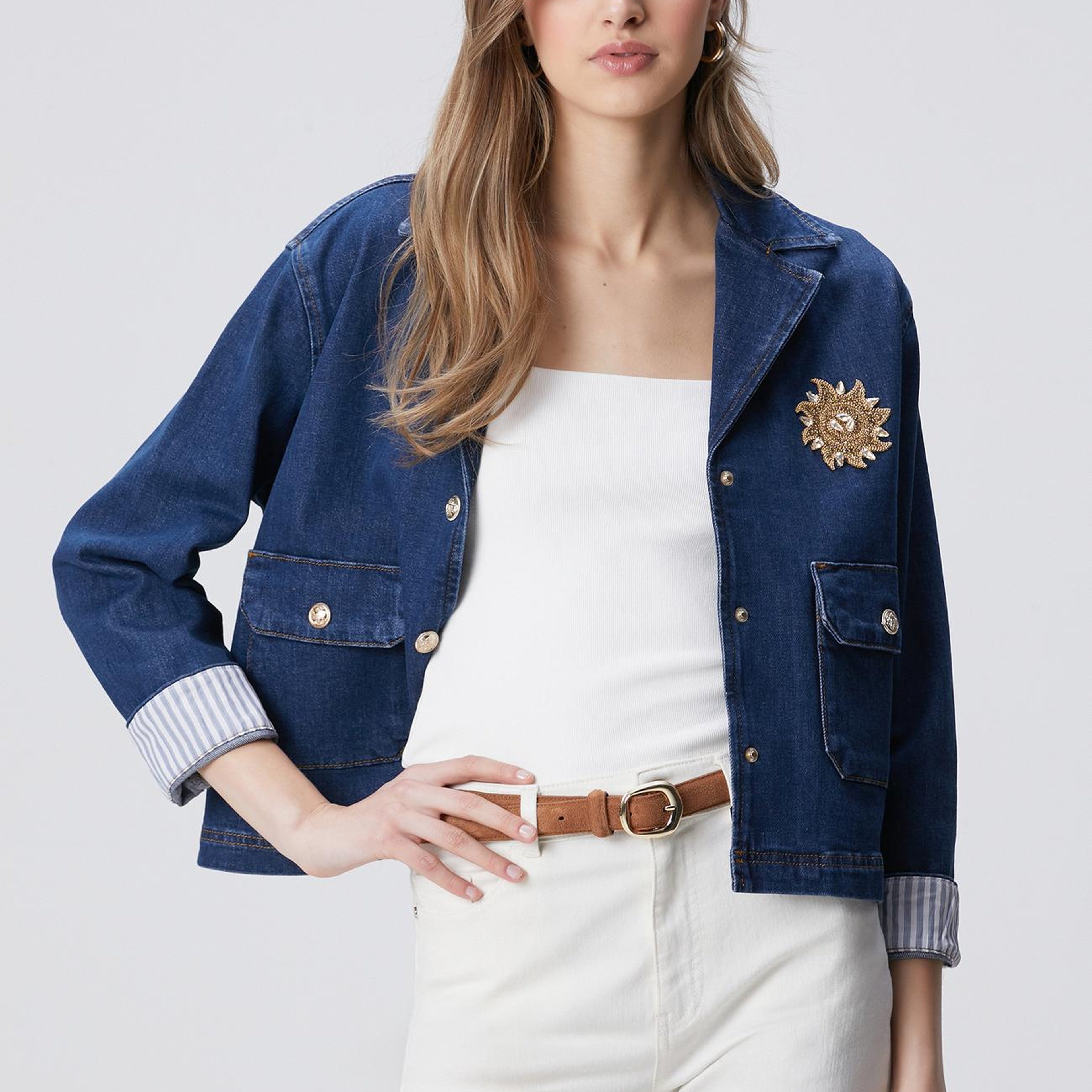 Network Kadın Koyu Mavi İndigo Çıtçıt Kapatma Denim Ceket
