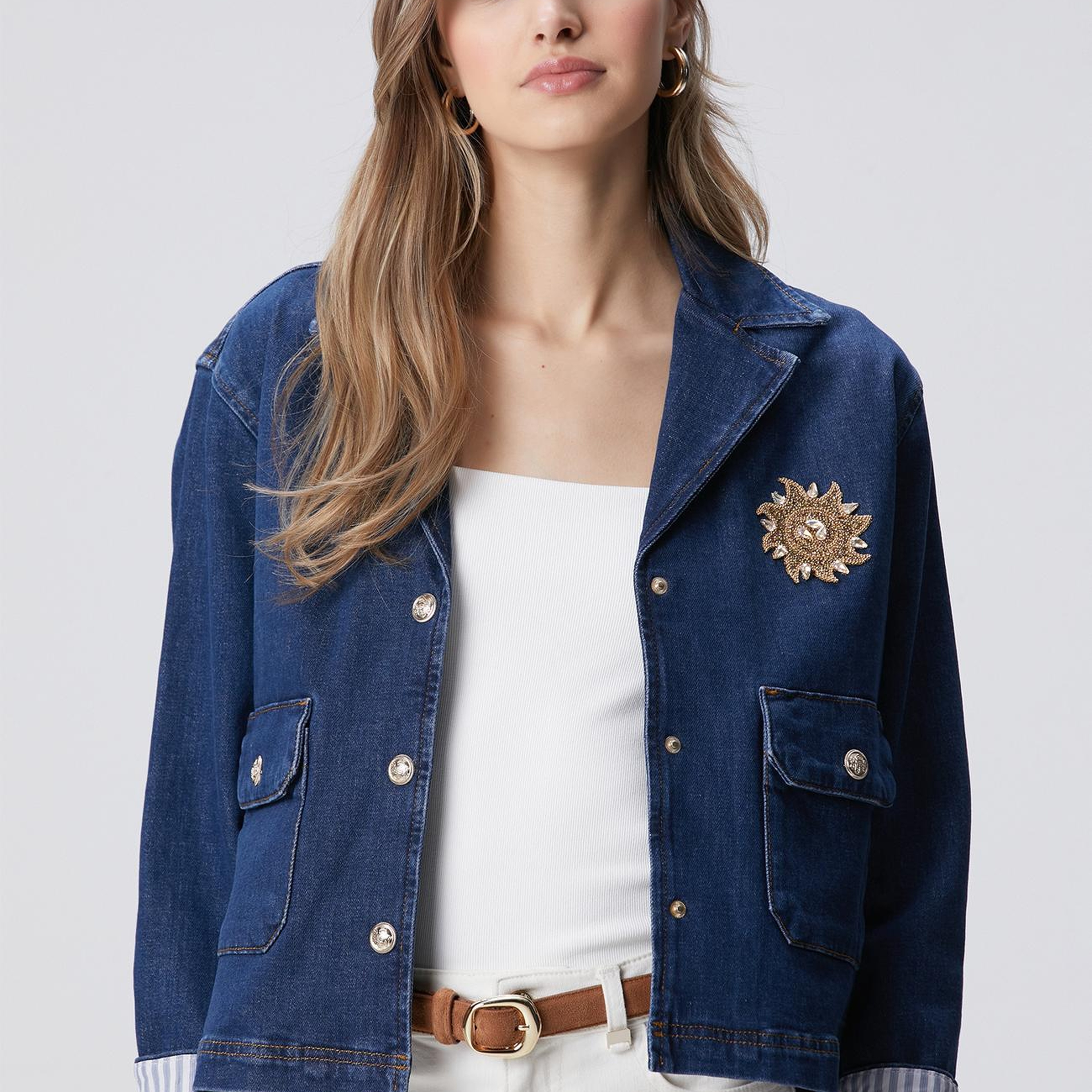 Network Kadın Koyu Mavi İndigo Çıtçıt Kapatma Denim Ceket