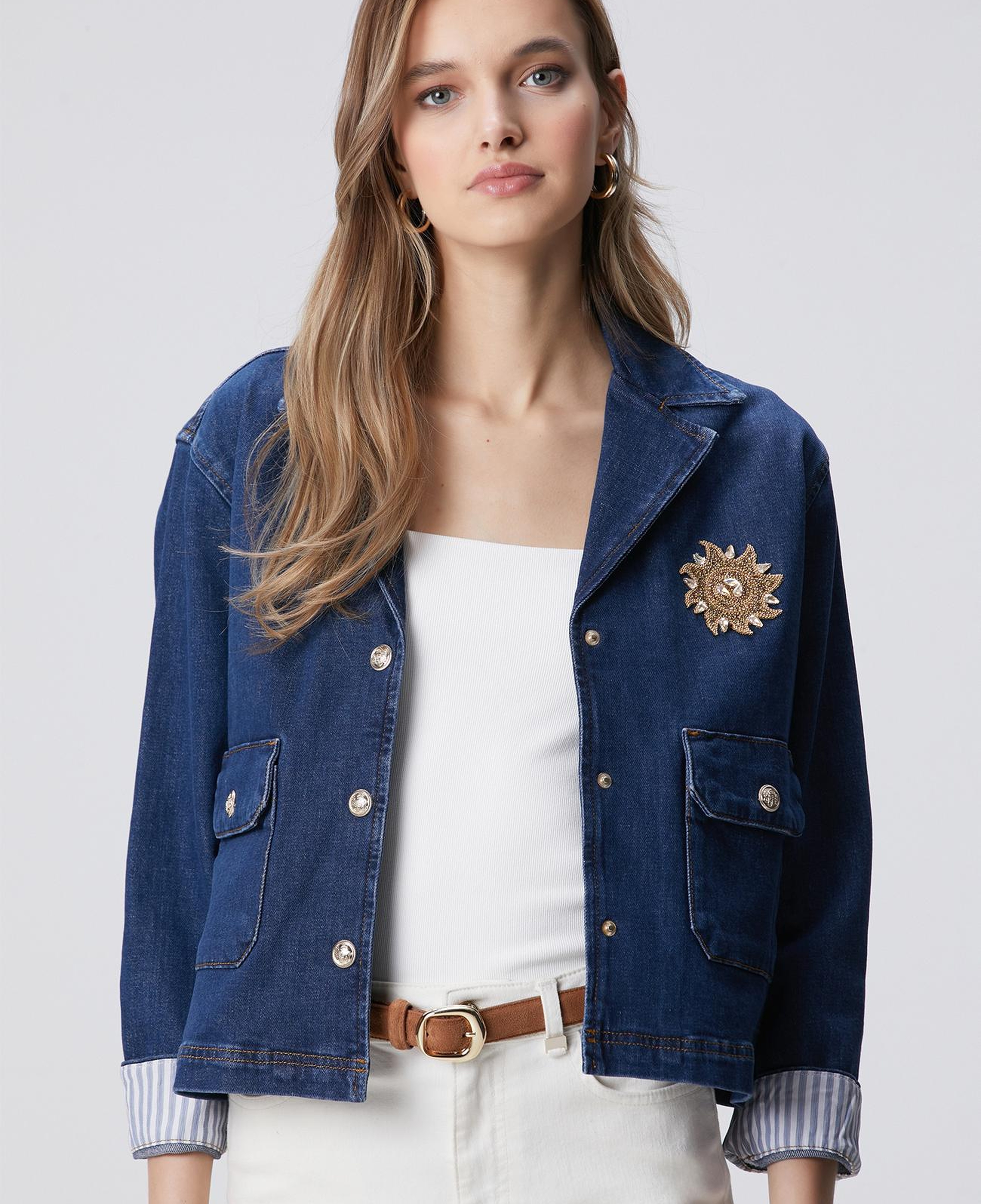 Network Kadın Koyu Mavi İndigo Çıtçıt Kapatma Denim Ceket
