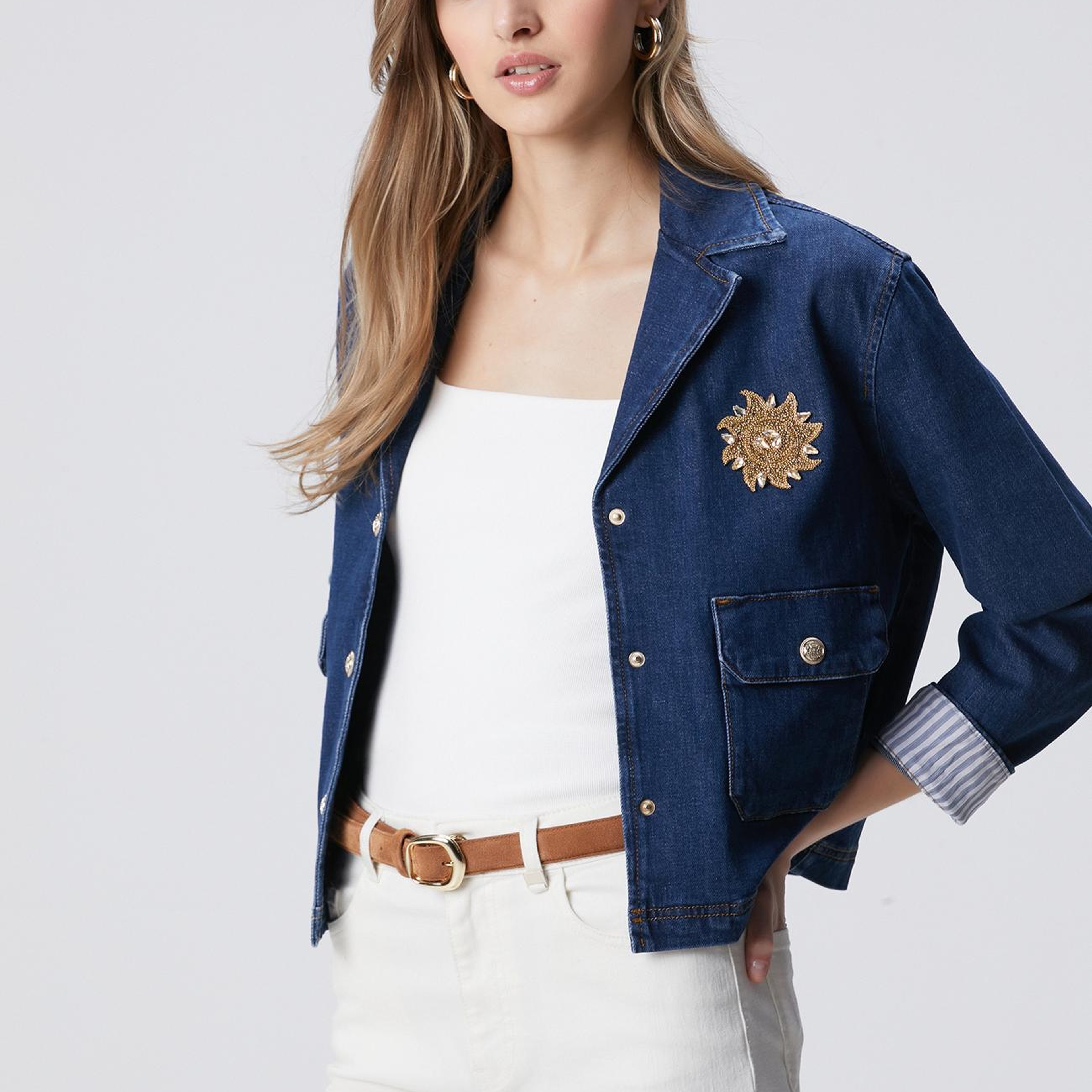 Network Kadın Koyu Mavi İndigo Çıtçıt Kapatma Denim Ceket
