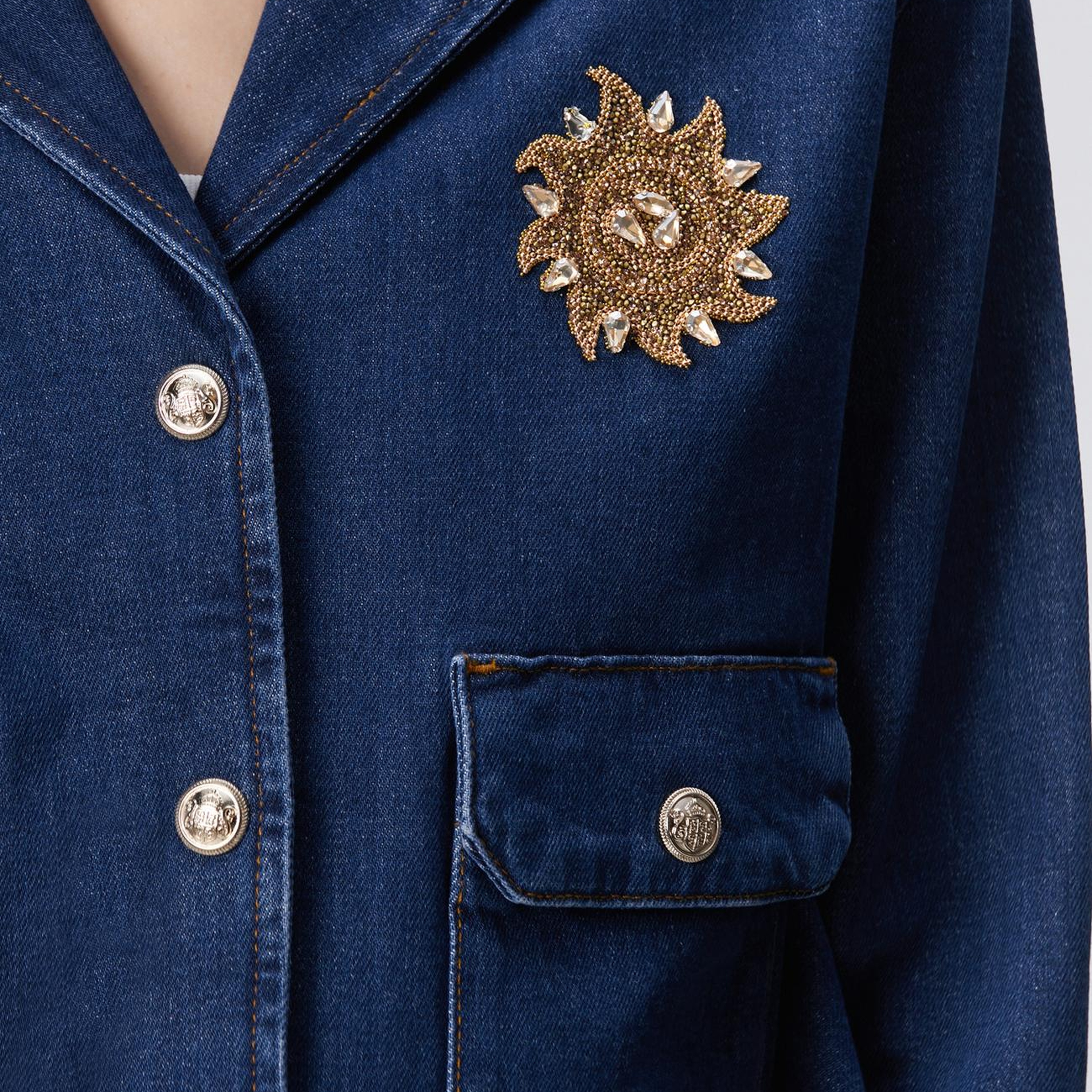 Network Kadın Koyu Mavi İndigo Çıtçıt Kapatma Denim Ceket