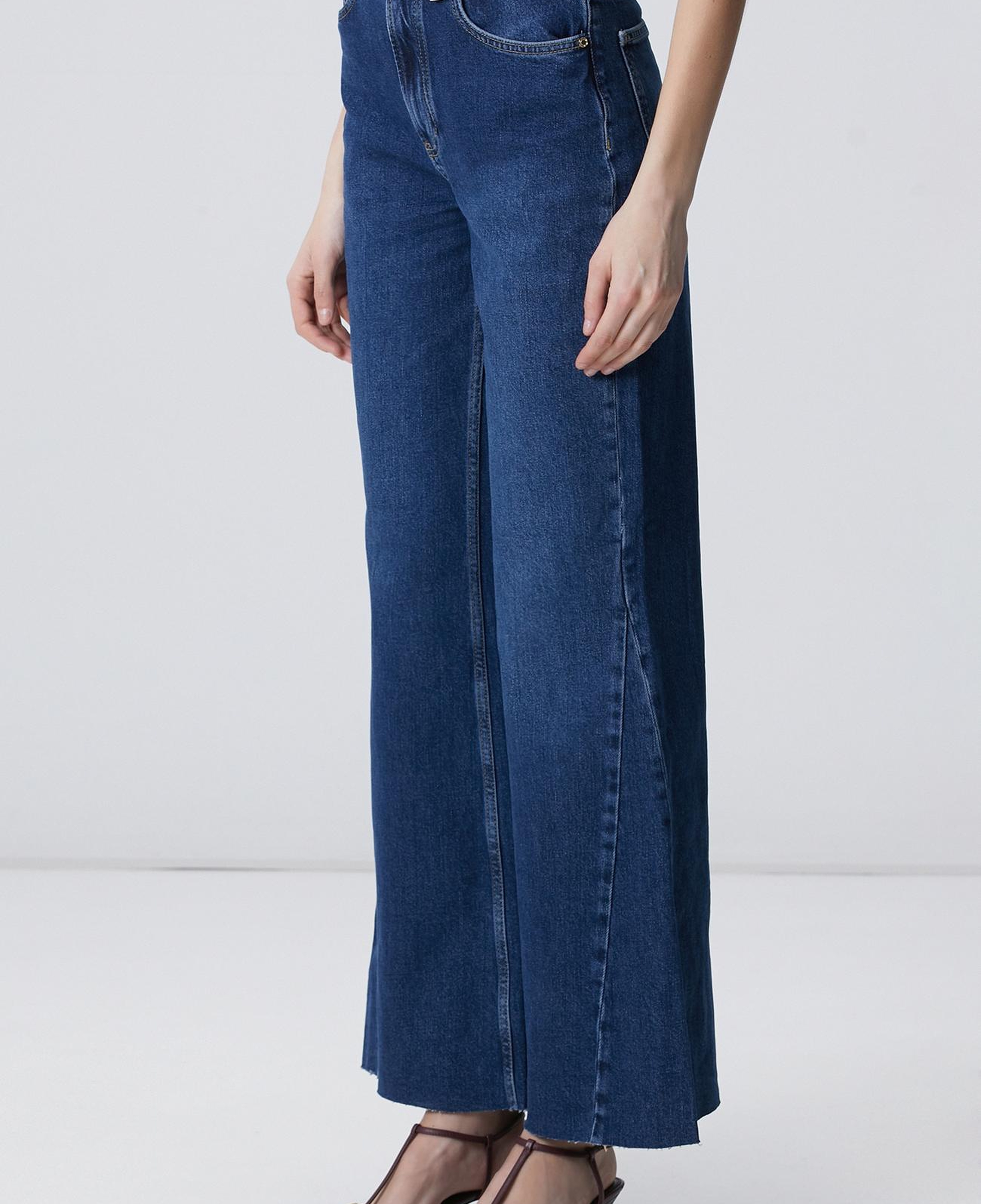 Network Kadın İndigo Geniş Paça Detaylı Denim Pantolon