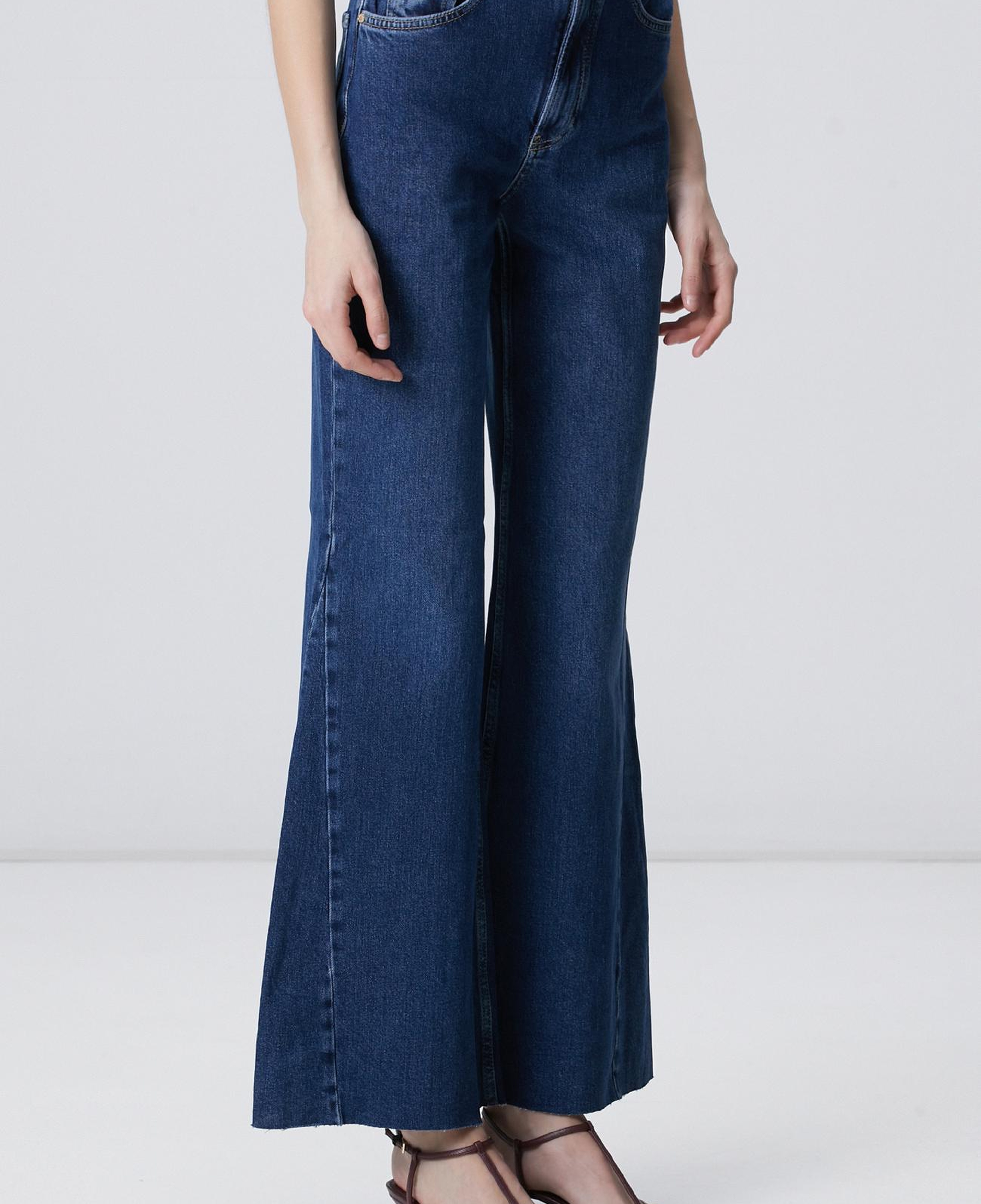 Network Kadın İndigo Geniş Paça Detaylı Denim Pantolon