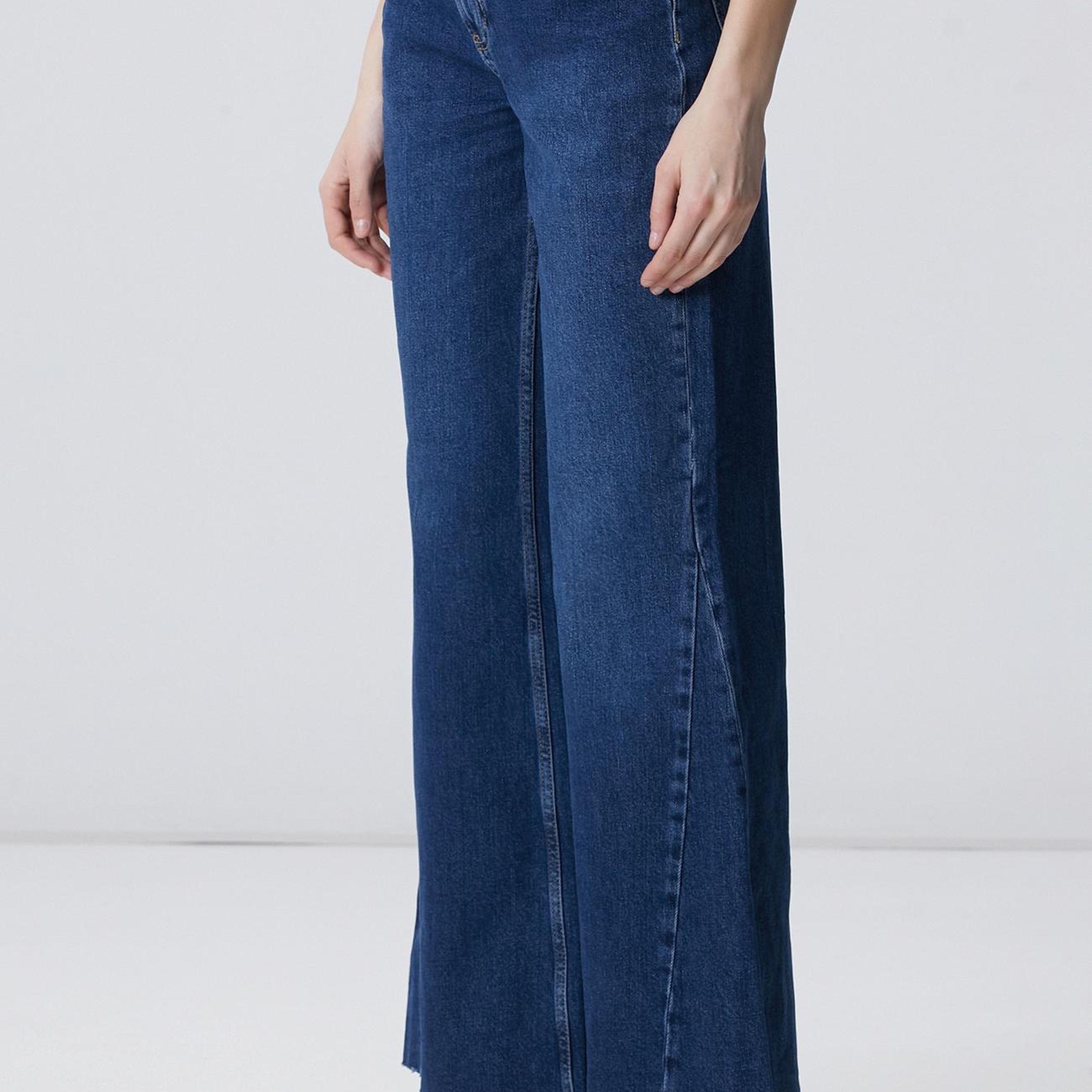 Network Kadın İndigo Geniş Paça Detaylı Denim Pantolon