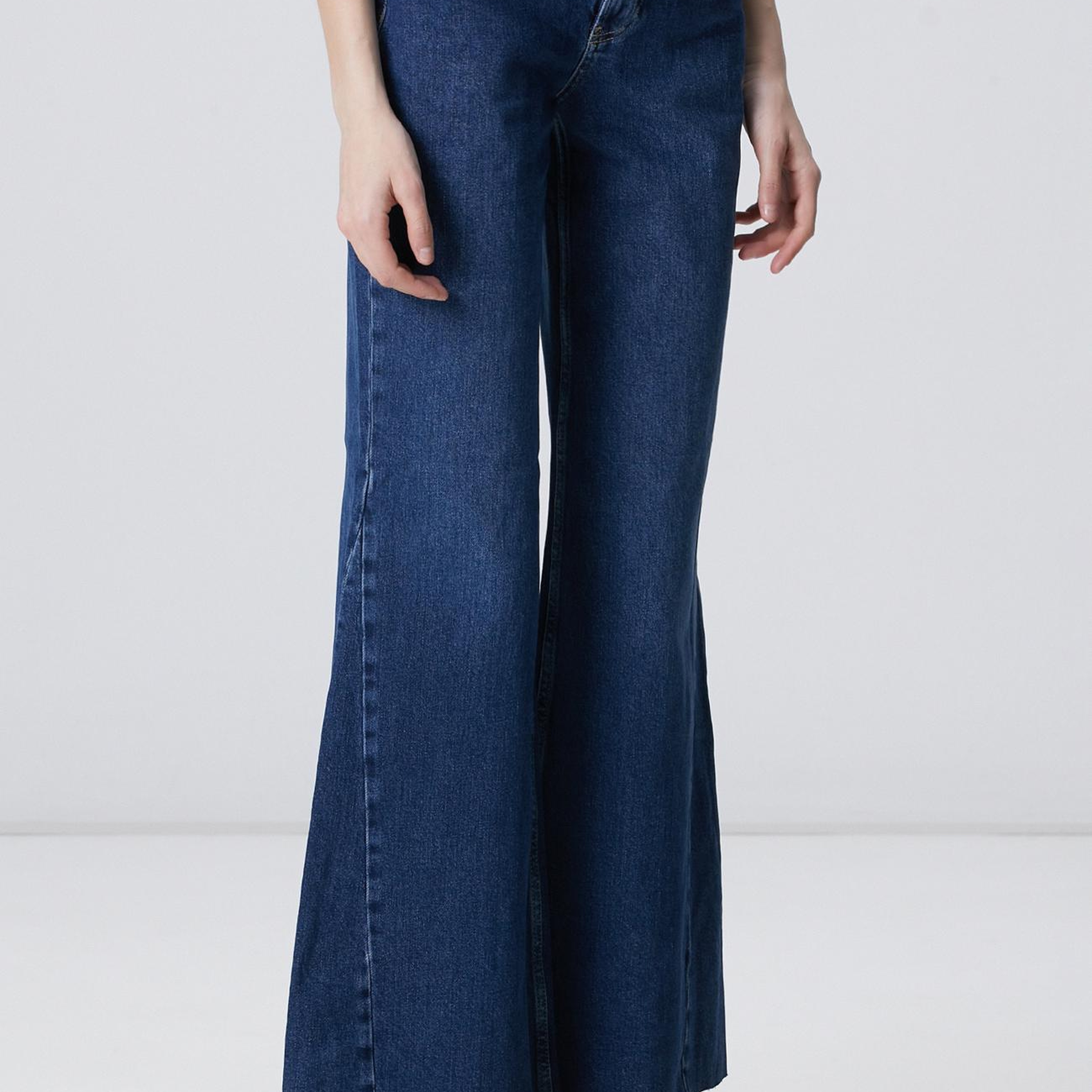 Network Kadın İndigo Geniş Paça Detaylı Denim Pantolon