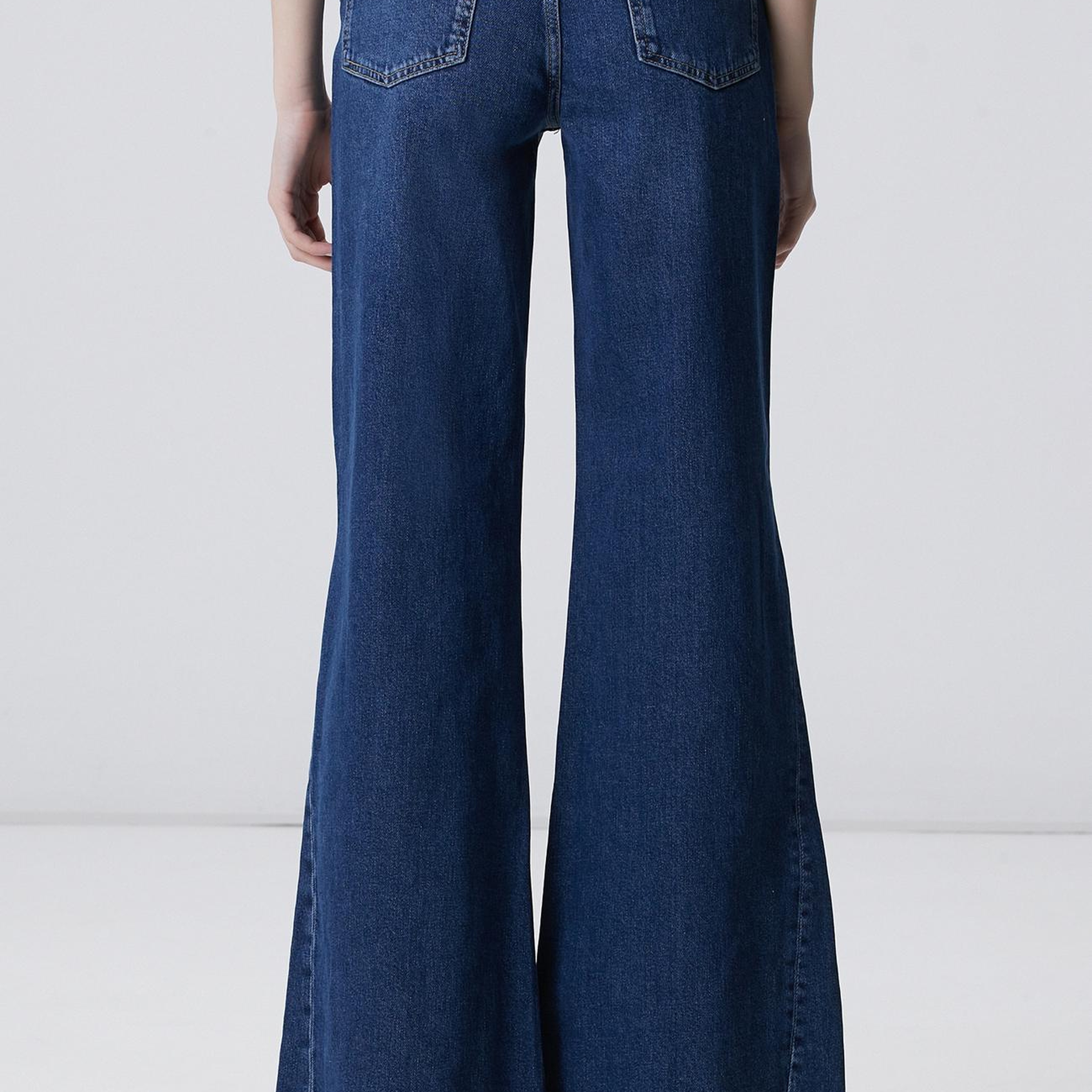 Network Kadın İndigo Geniş Paça Detaylı Denim Pantolon