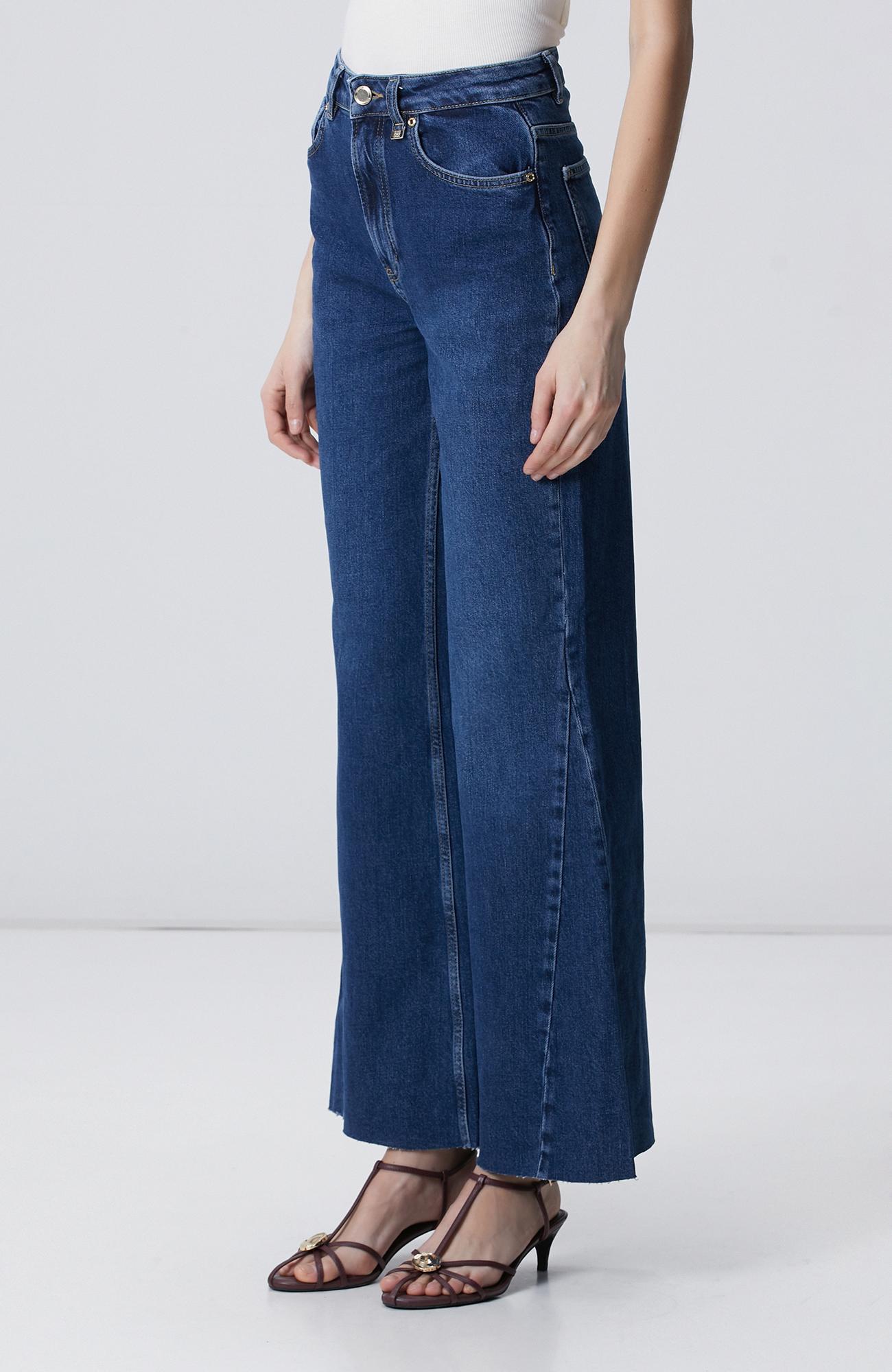 Network Kadın İndigo Geniş Paça Detaylı Denim Pantolon