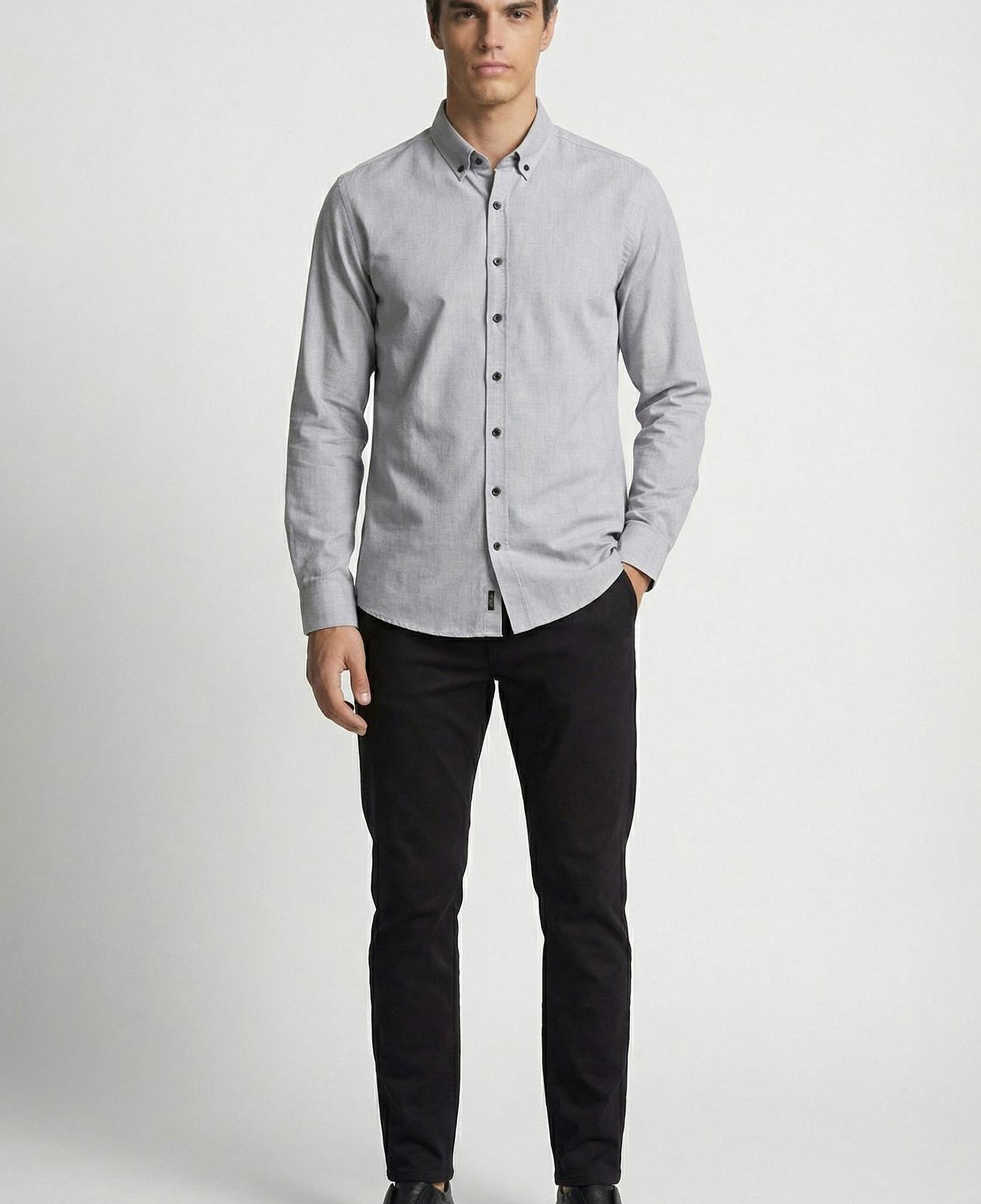 Network Erkek Slim Fit Siyah Oxford Gömlek