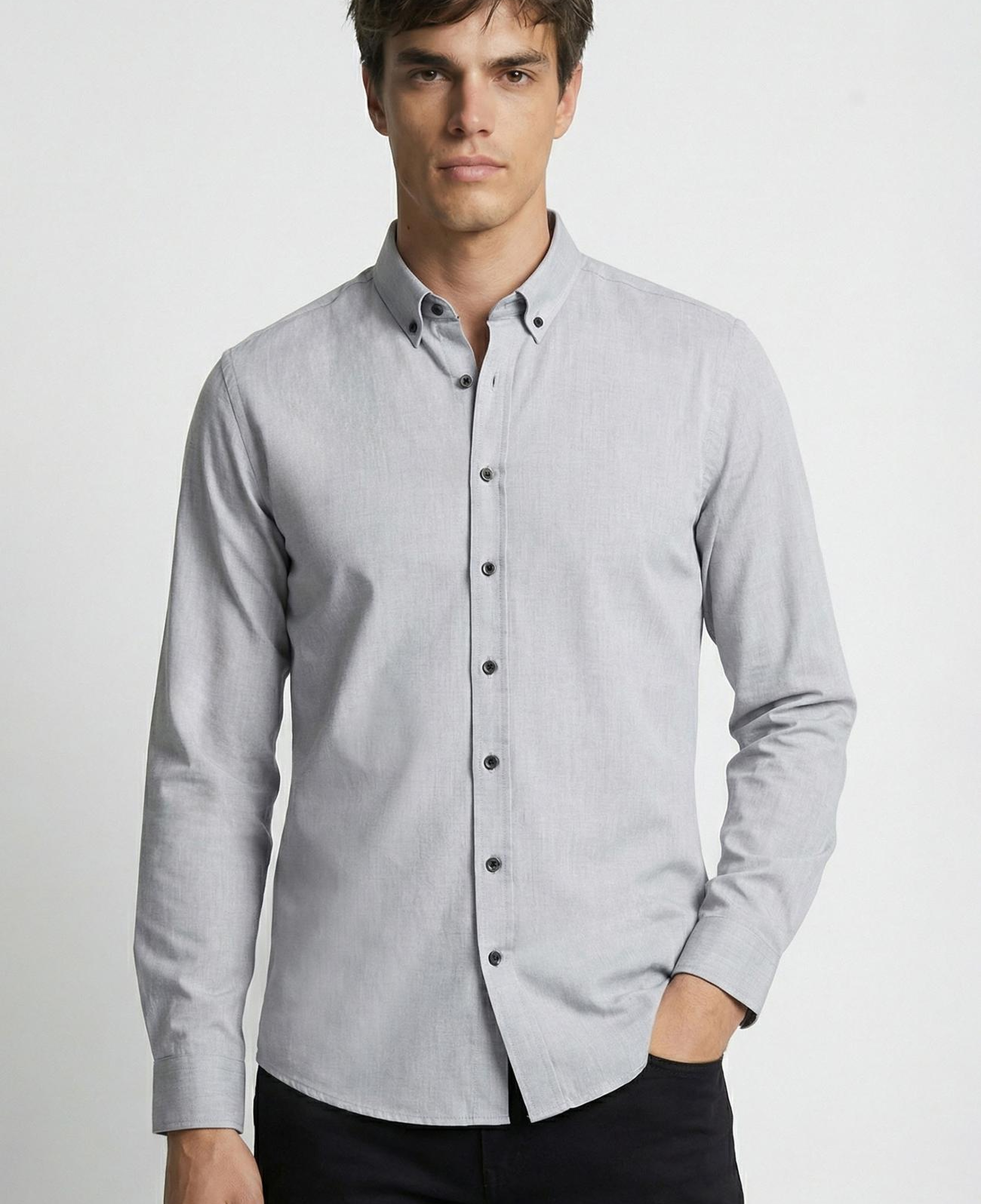 Network Erkek Slim Fit Siyah Oxford Gömlek