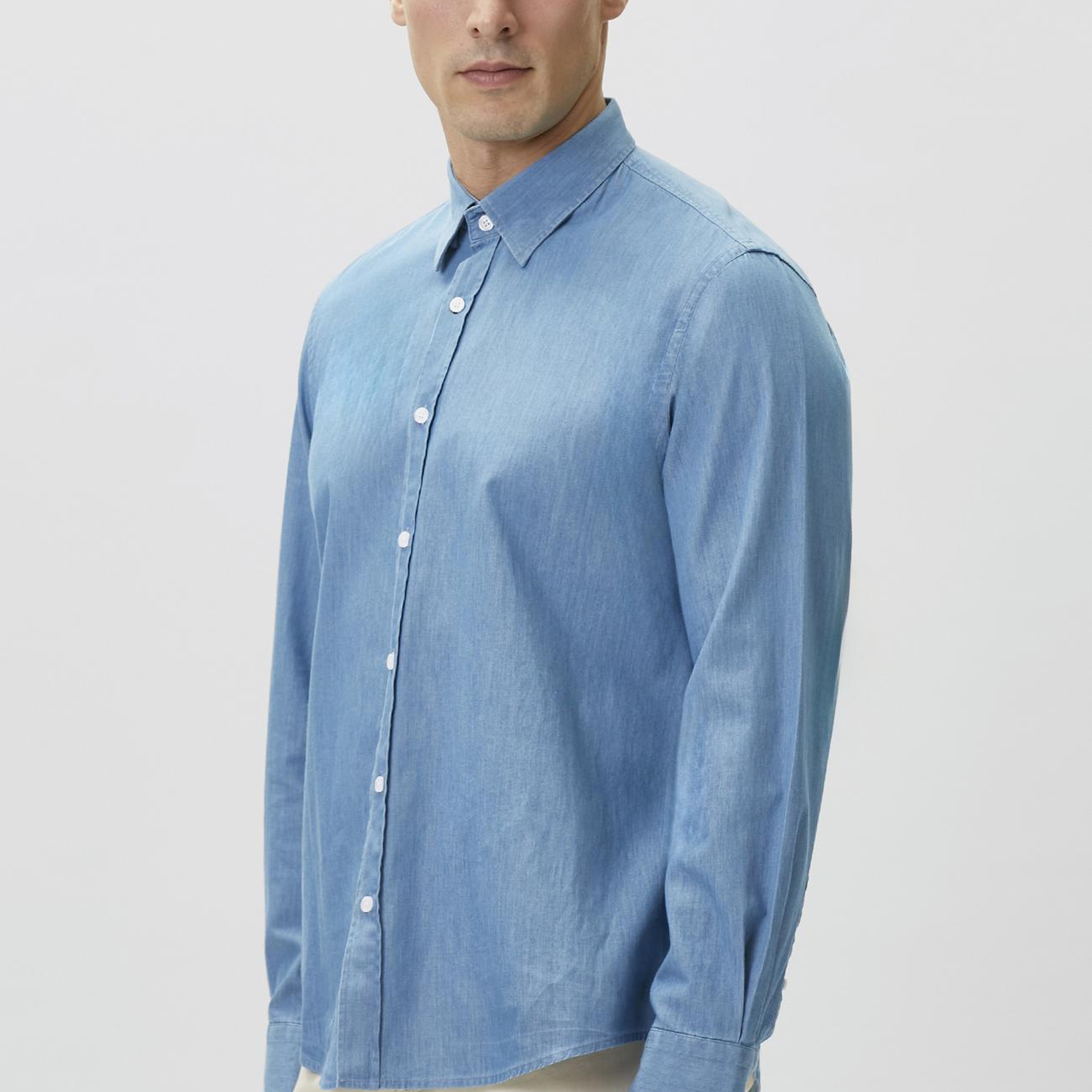 Network Erkek Açık Mavi Lyocelli Denim Look Gömlek