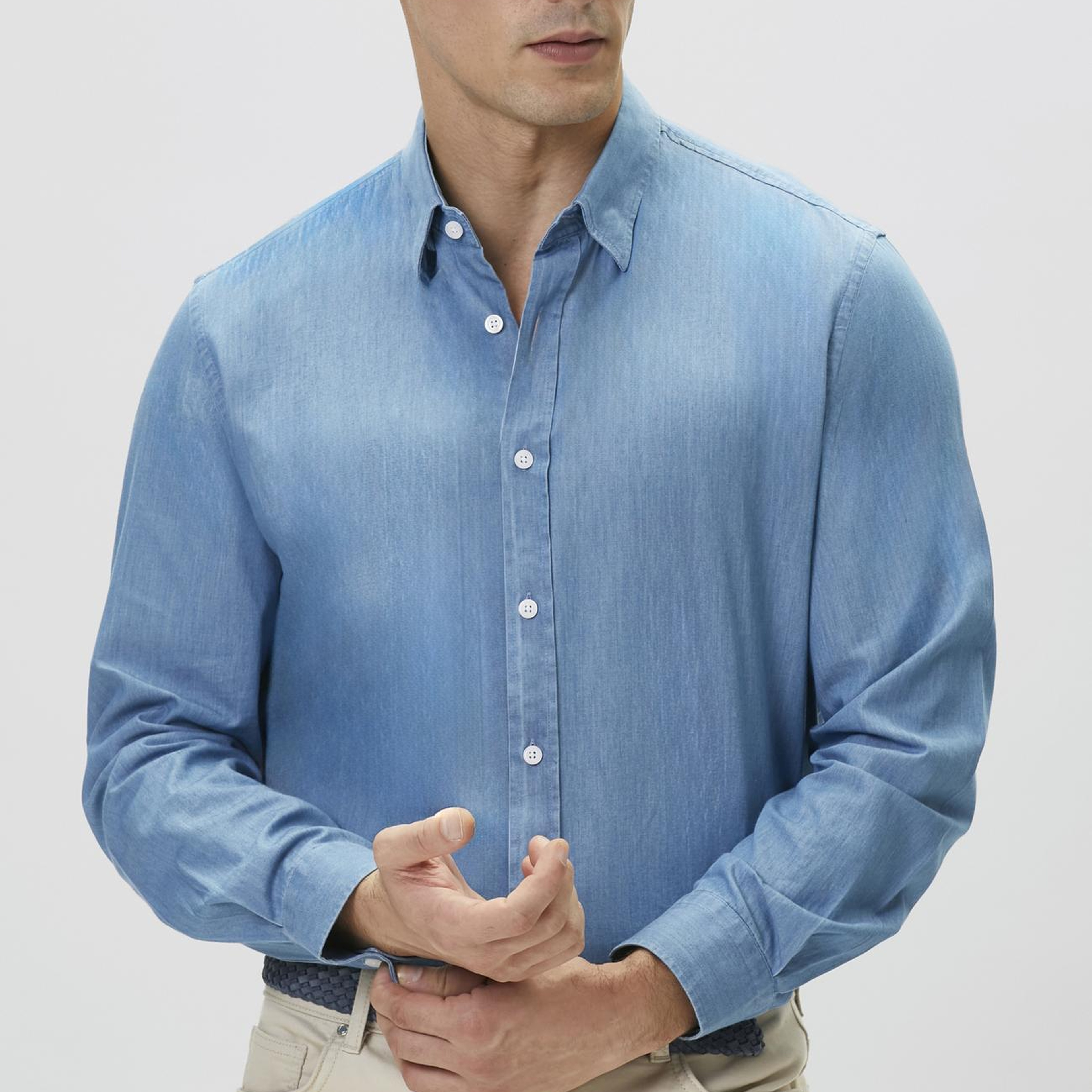 Network Erkek Açık Mavi Lyocelli Denim Look Gömlek