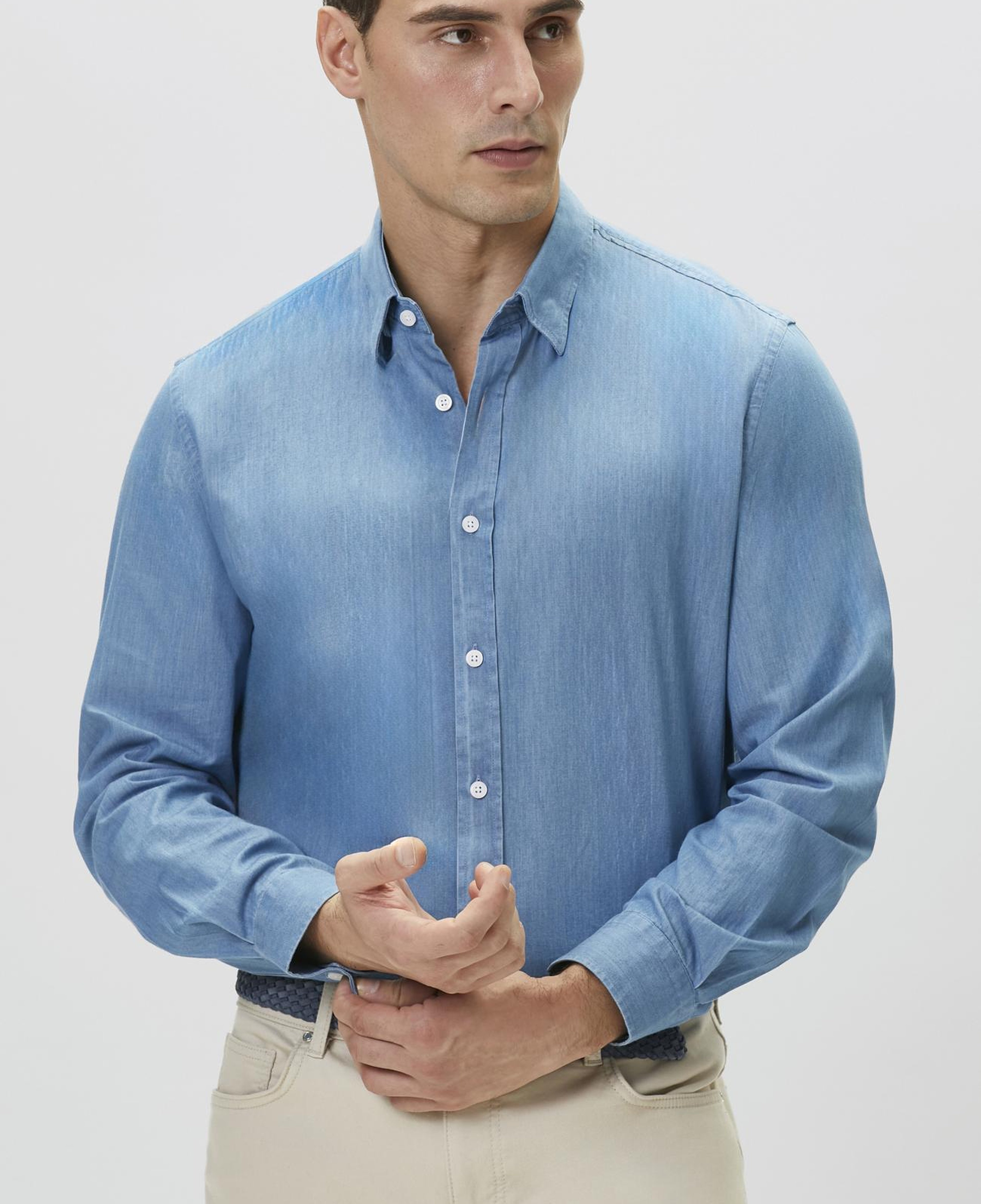 Network Erkek Açık Mavi Lyocelli Denim Look Gömlek