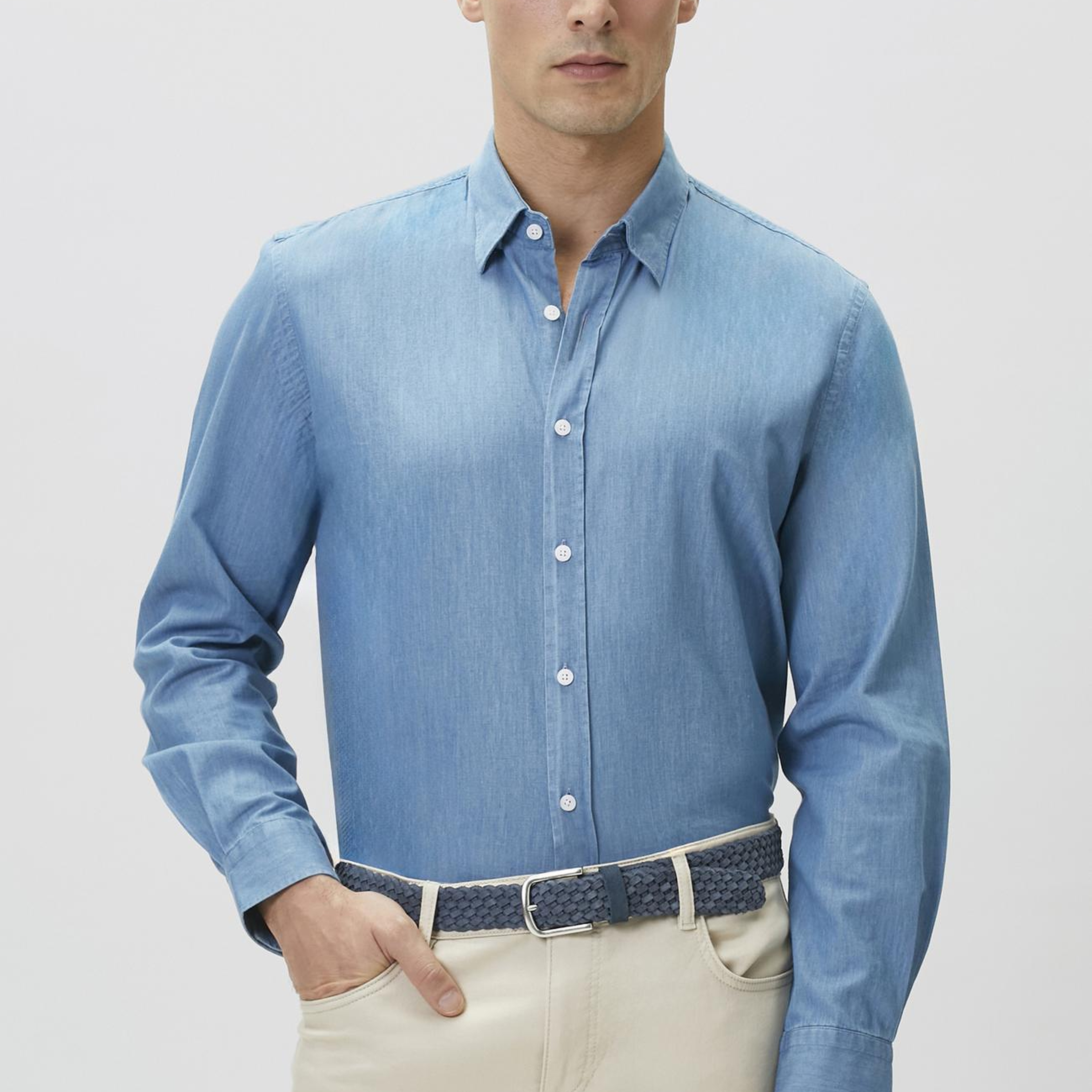 Network Erkek Açık Mavi Lyocelli Denim Look Gömlek