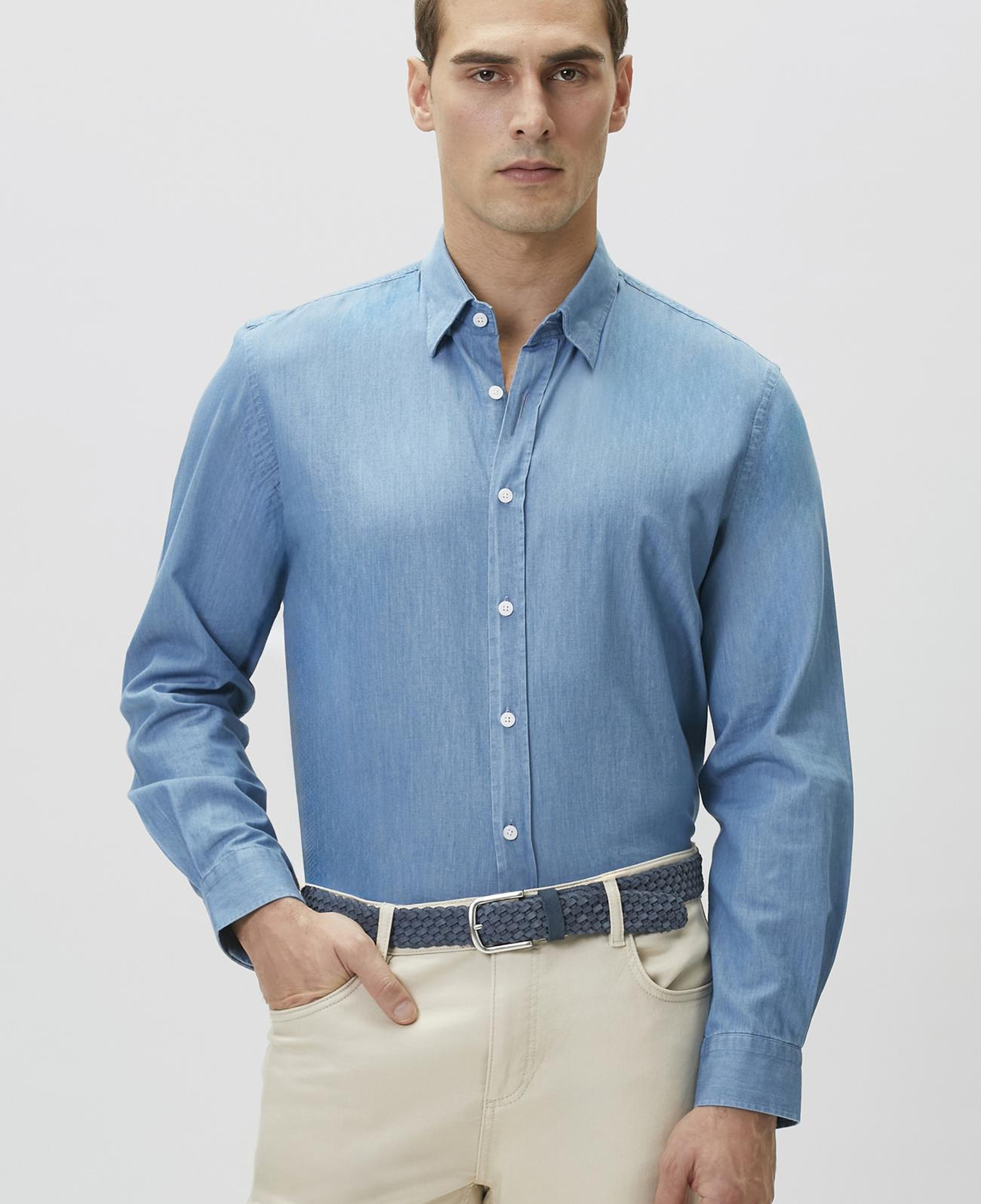 Network Erkek Açık Mavi Lyocelli Denim Look Gömlek