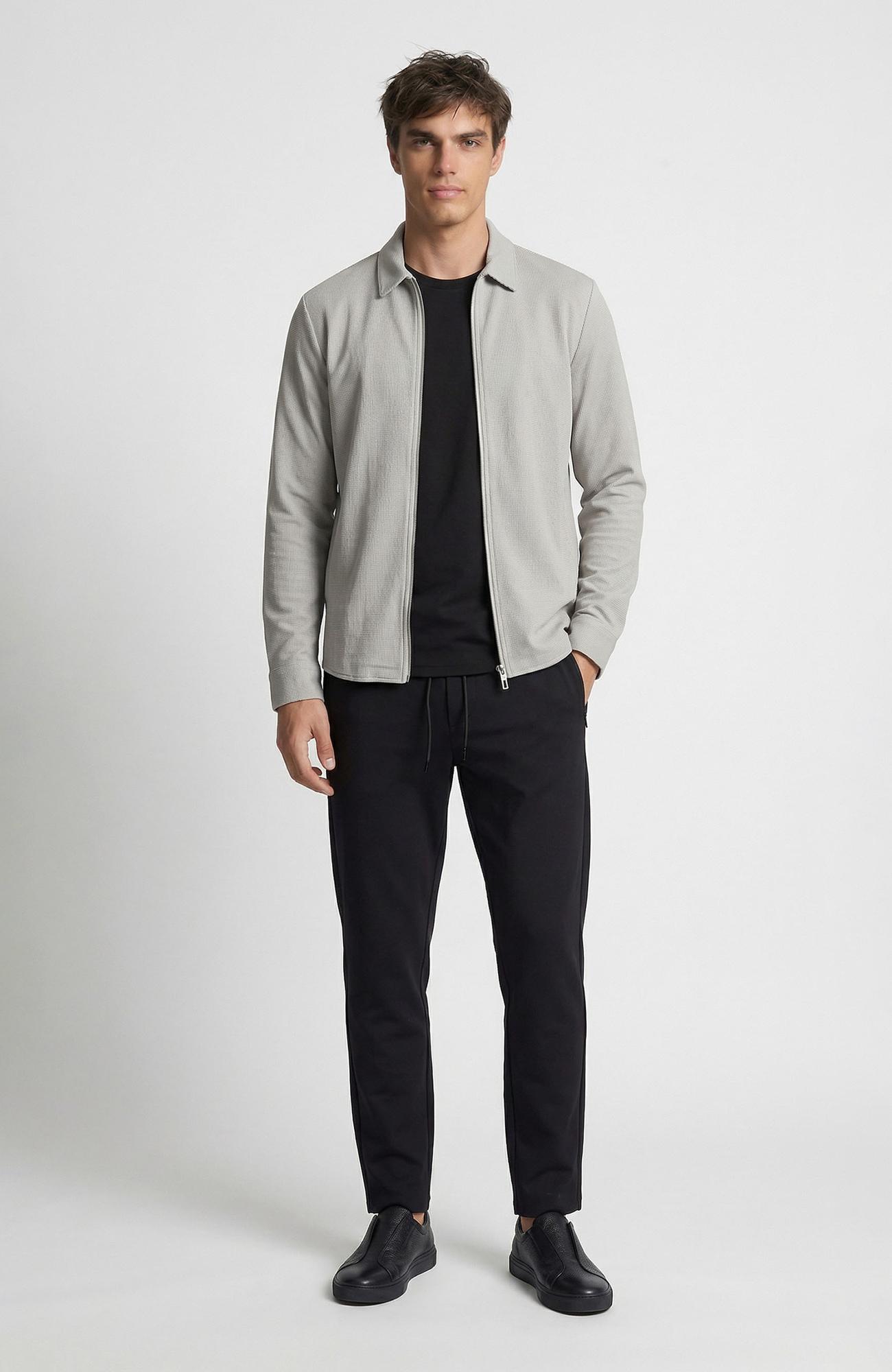 Network Erkek Gri Slim Fit Çizgili Göğüs Cep Detaylı Dış Gömlek