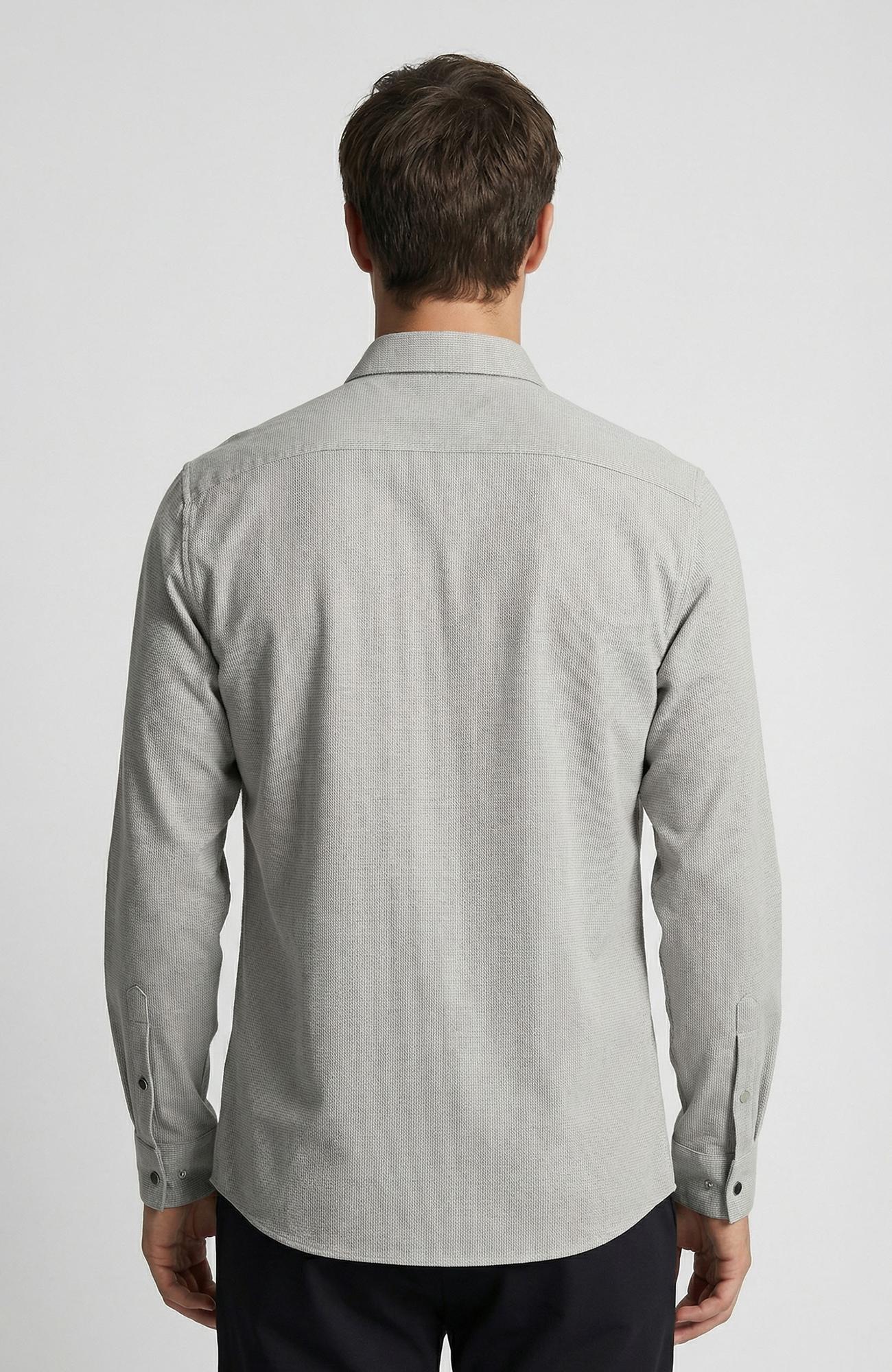 Network Erkek Gri Slim Fit Çizgili Göğüs Cep Detaylı Dış Gömlek