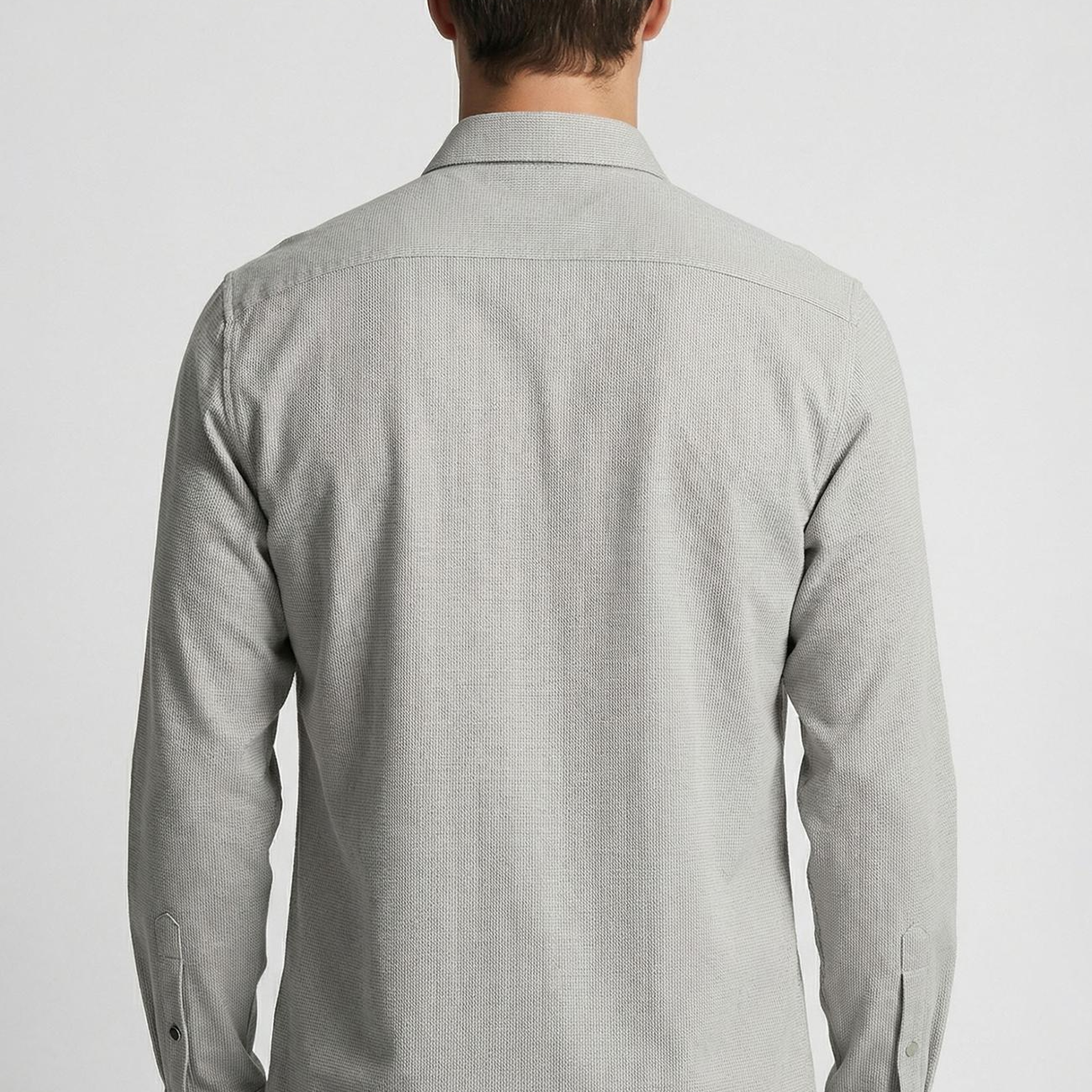 Network Erkek Gri Slim Fit Çizgili Göğüs Cep Detaylı Dış Gömlek