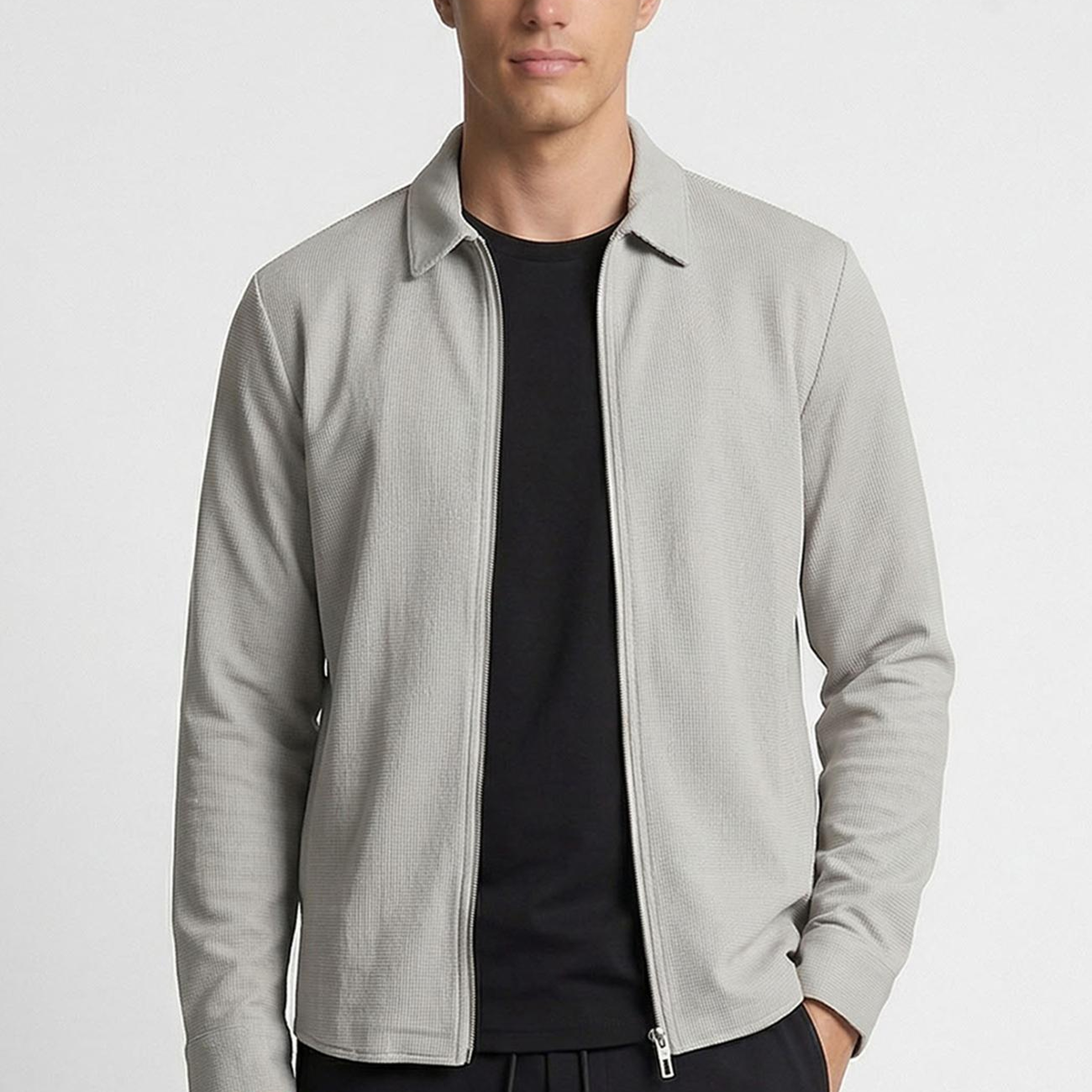 Network Erkek Gri Slim Fit Çizgili Göğüs Cep Detaylı Dış Gömlek
