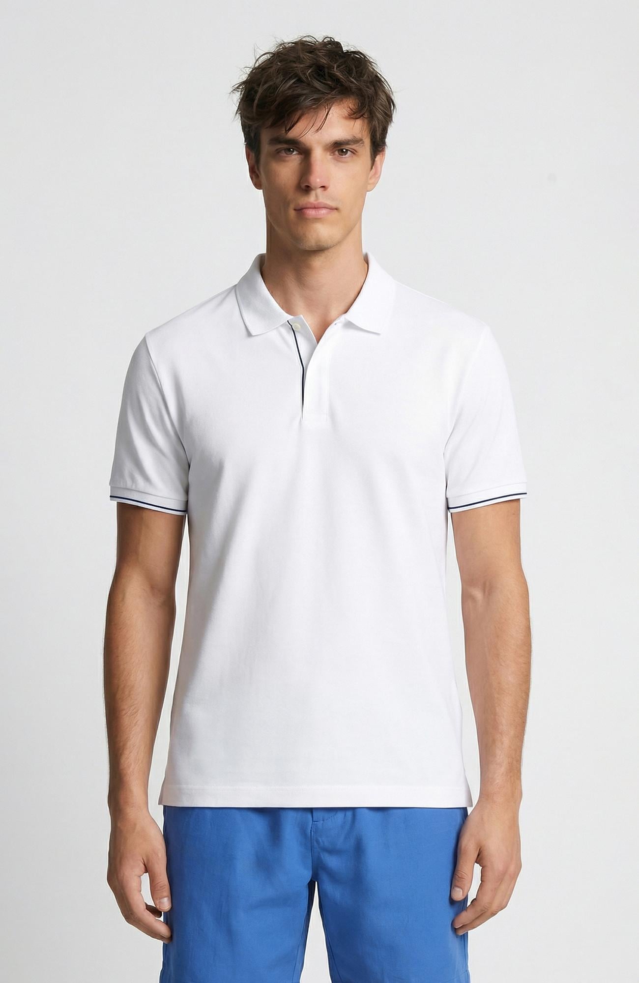 Network Erkek Beyaz Polo Yaka Pike T-shirt
