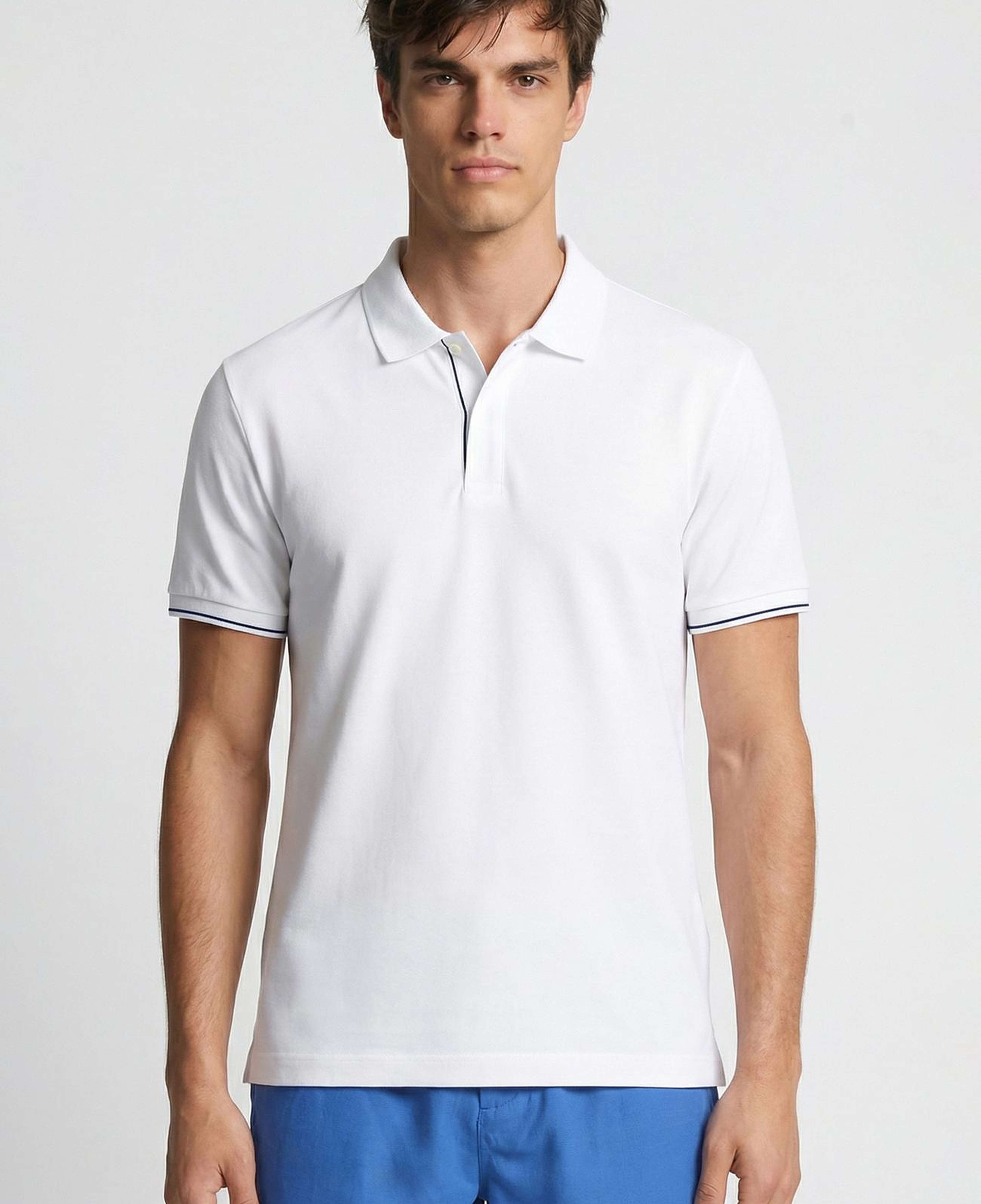 Network Erkek Beyaz Polo Yaka Pike T-shirt