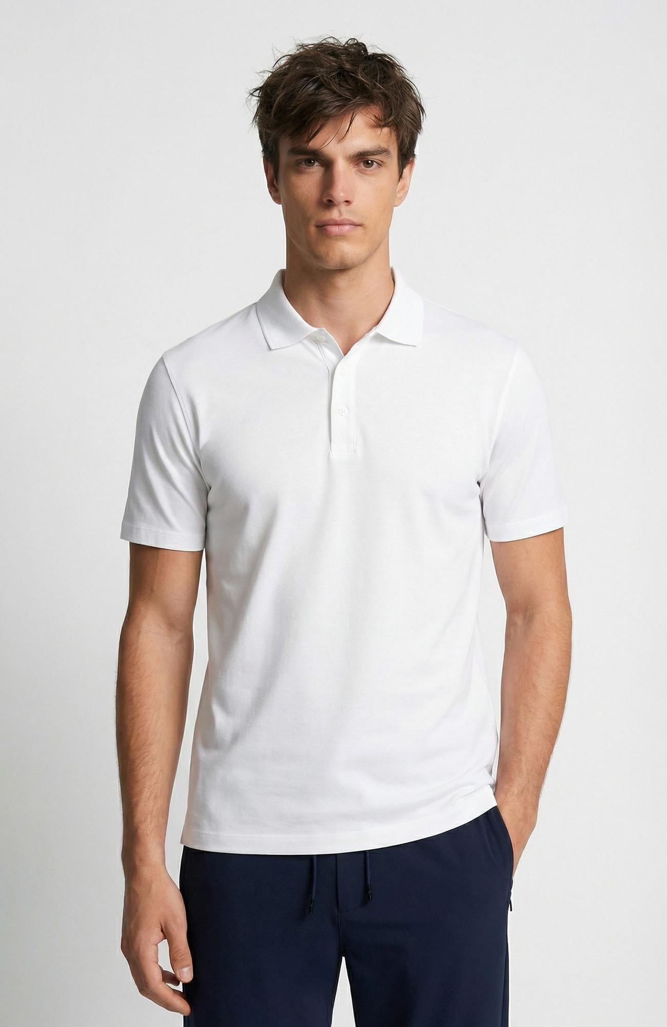 Network Erkek Non-Iron Polo Yaka Beyaz T-shirt