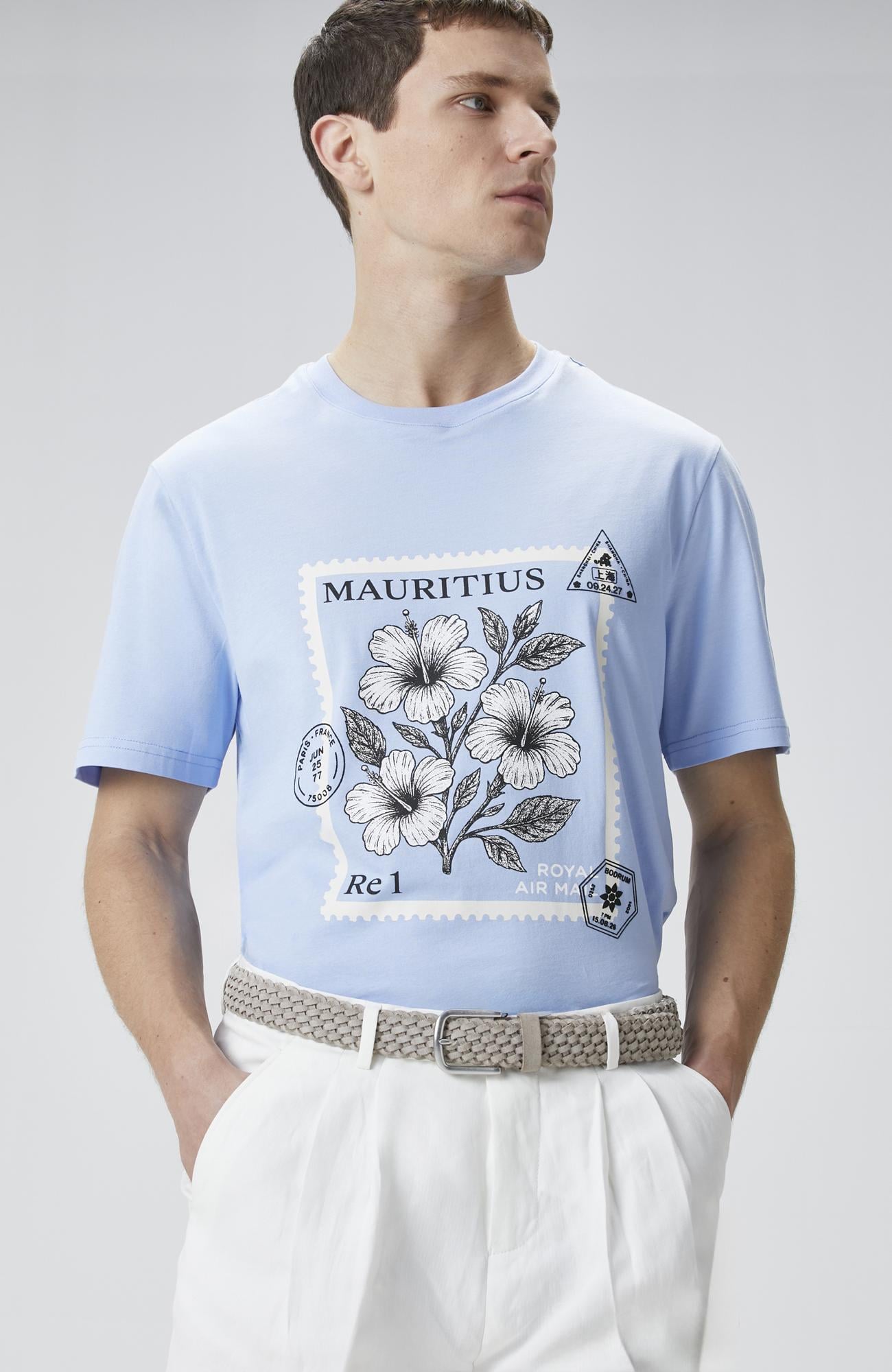 Network Erkek Mavi Baskılı T-shirt