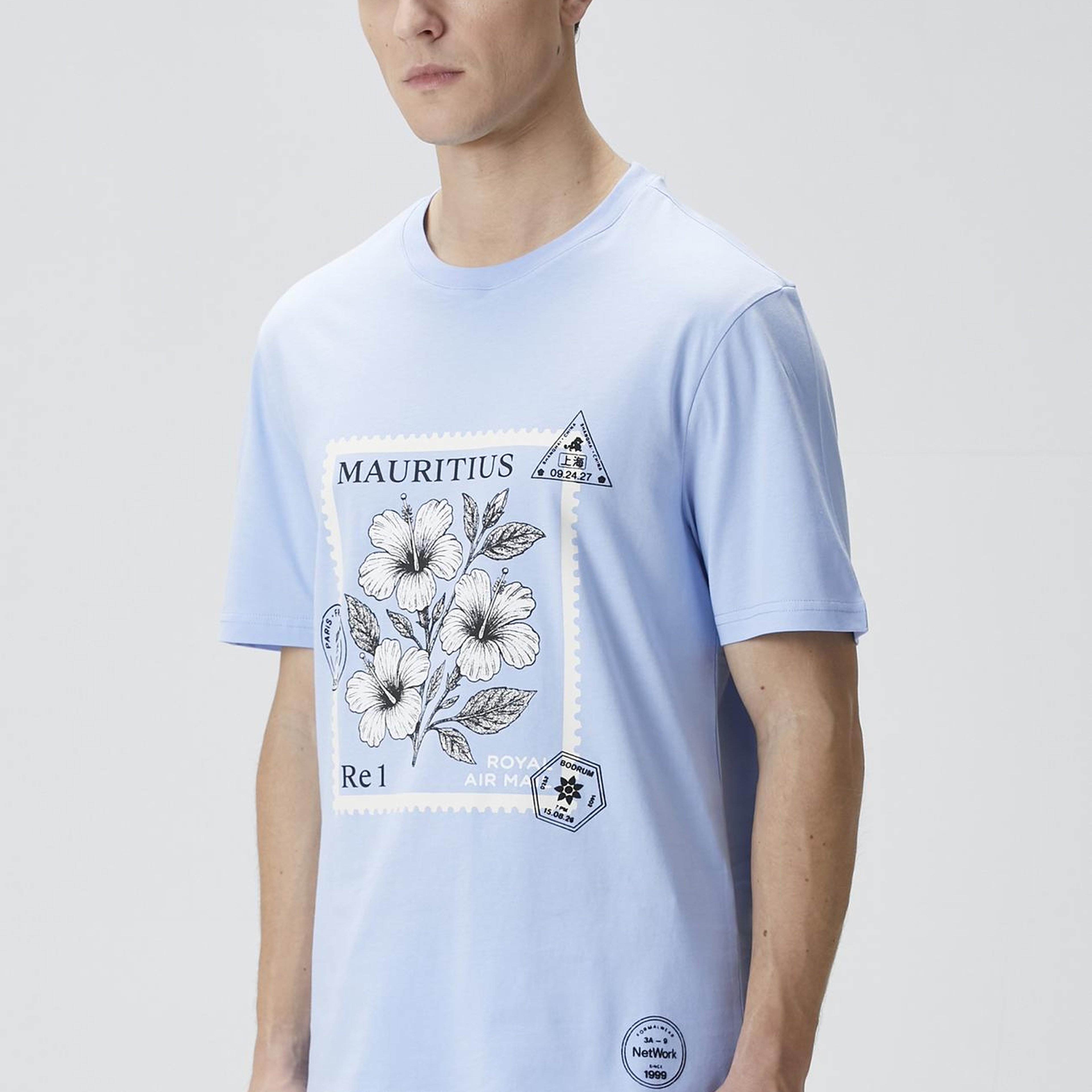 Network Erkek Mavi Baskılı T-shirt