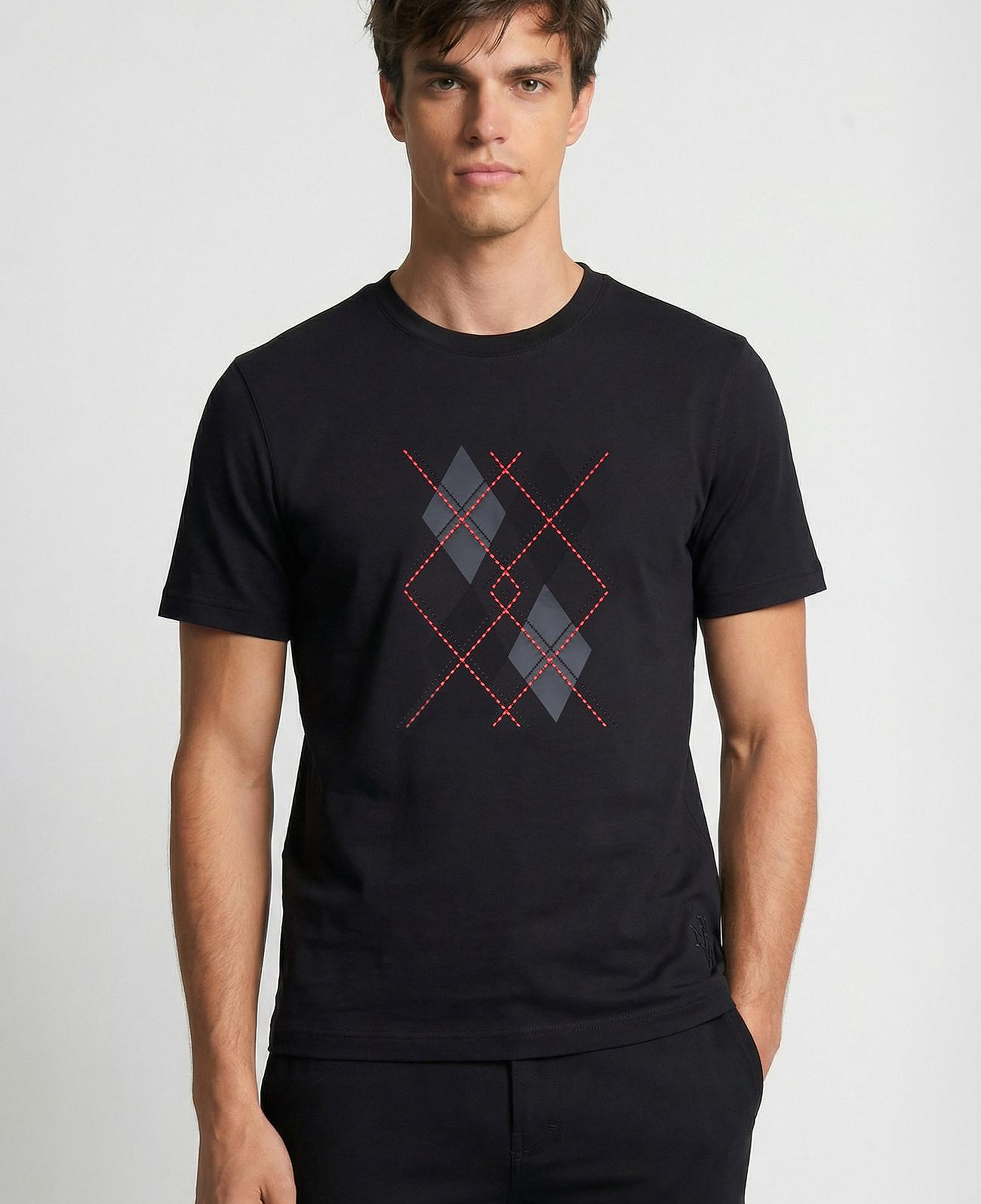 Network Erkek Siyah Nakışlı T-shirt