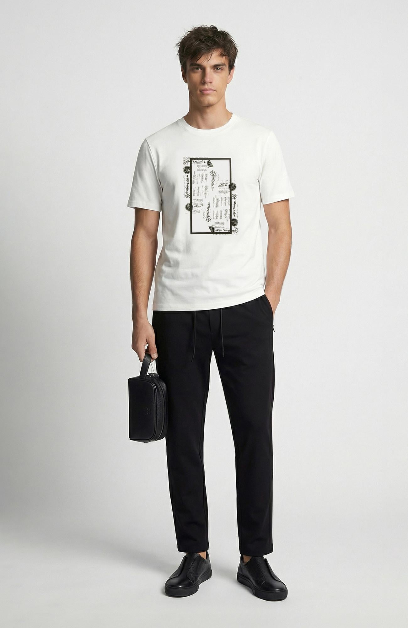 Network Erkek Beyaz Mühür Baskı Detaylı T-shirt