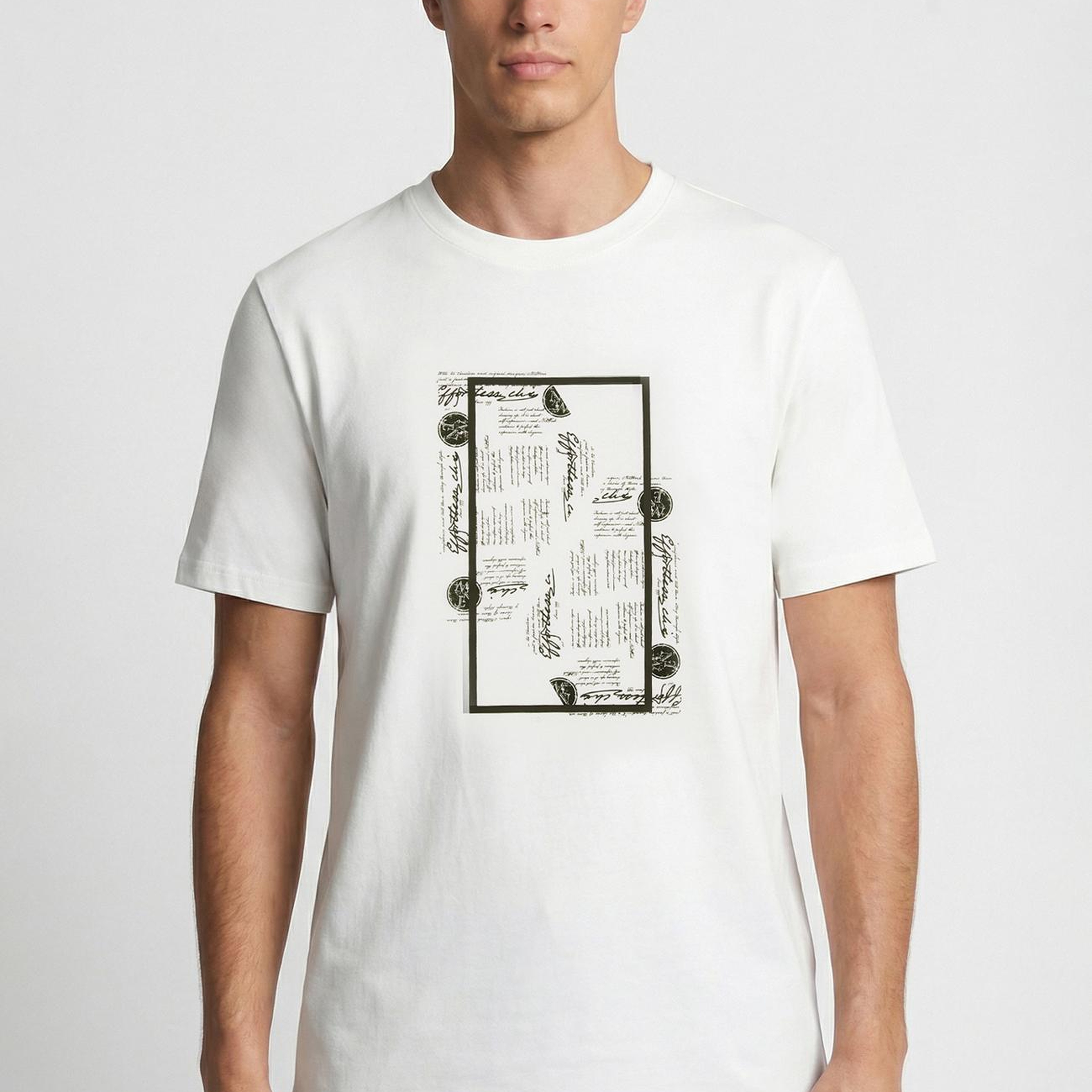 Network Erkek Beyaz Mühür Baskı Detaylı T-shirt