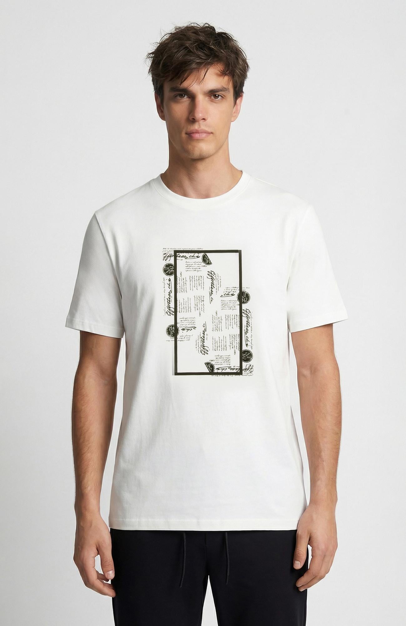 Network Erkek Beyaz Mühür Baskı Detaylı T-shirt