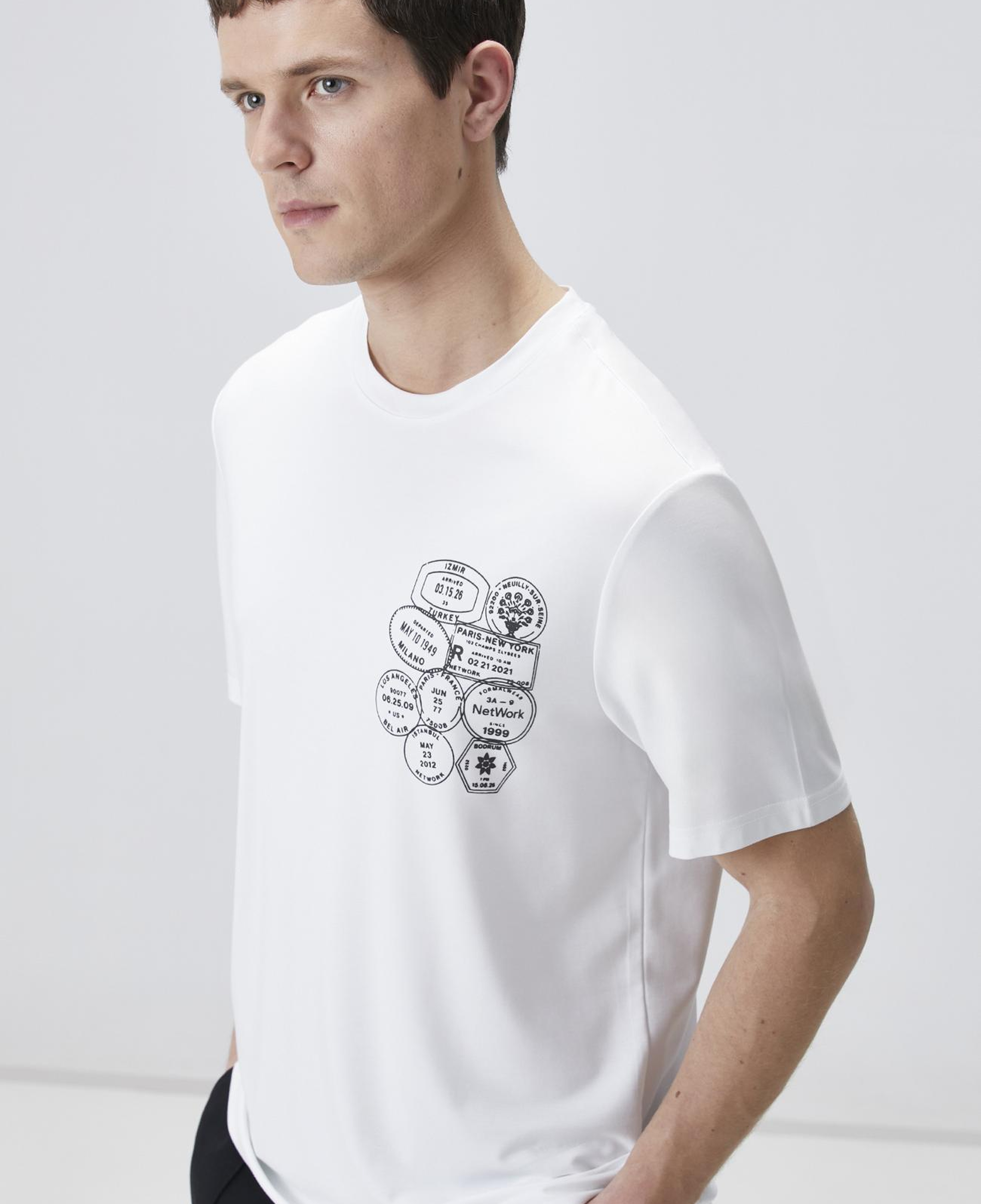 Network Erkek Traveller Beyaz Baskılı T-shirt