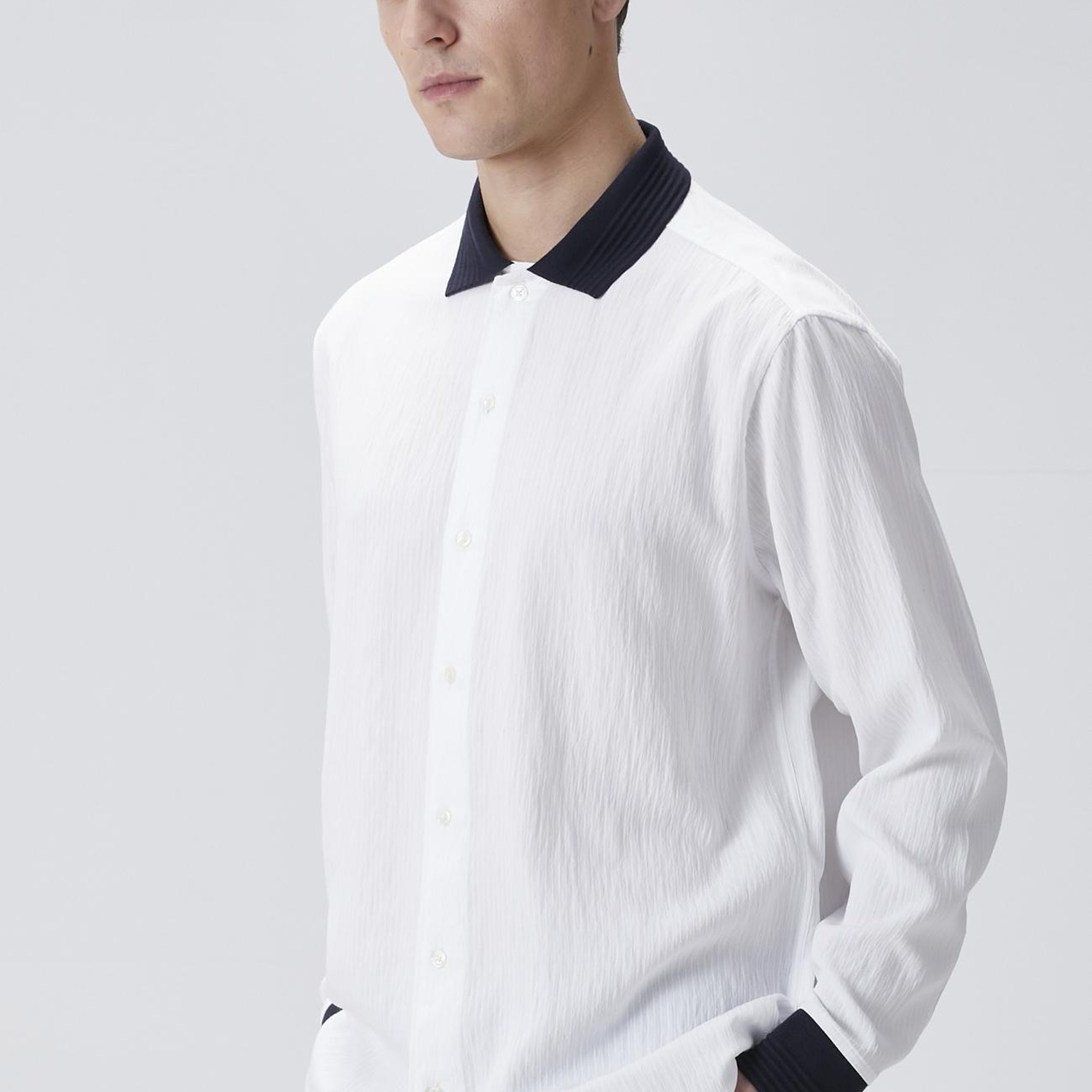 Network Erkek Relaxed Fit Beyaz Triko Detaylı Gömlek
