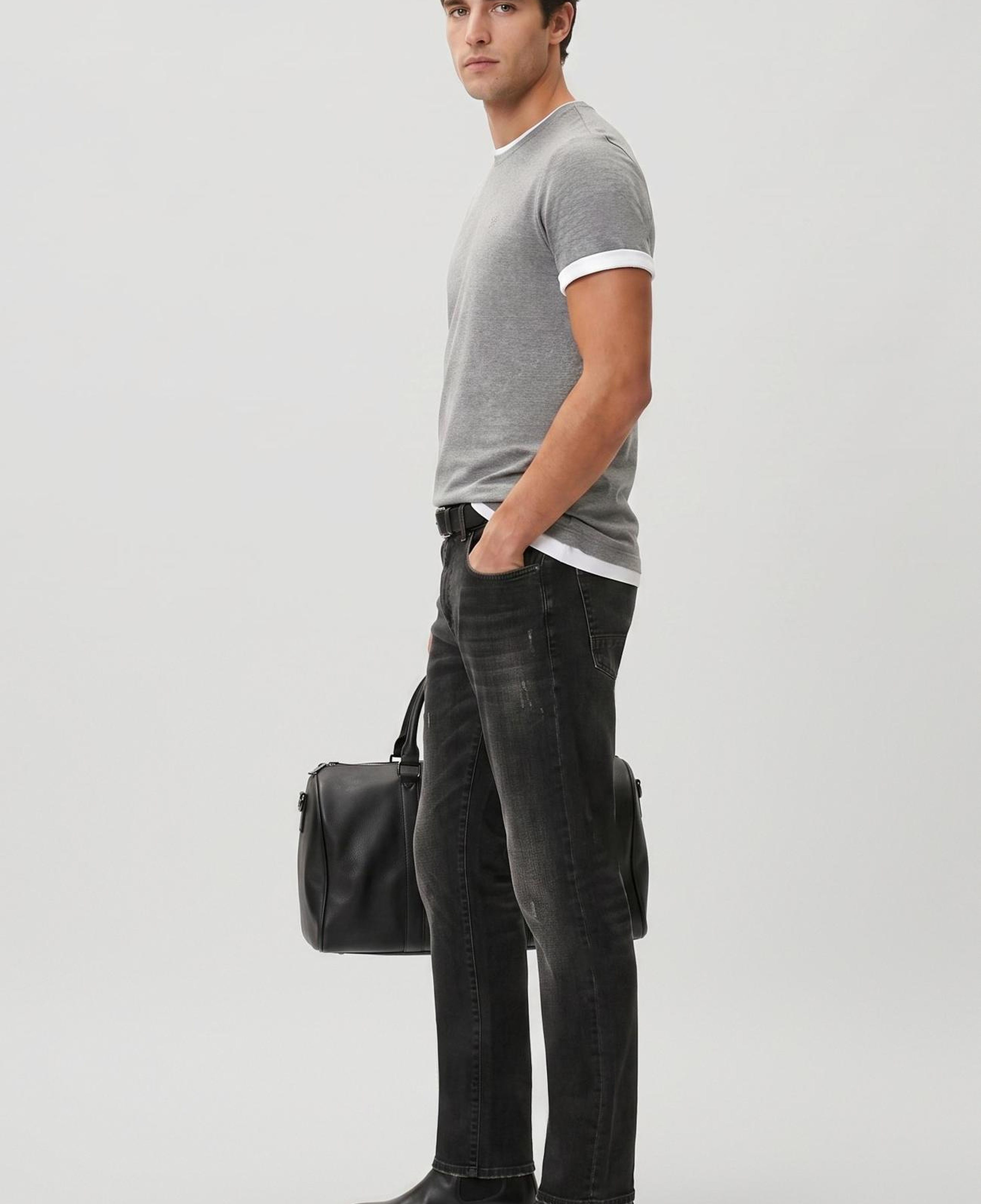 Network Erkek Gri Melanj Basic T-shirt