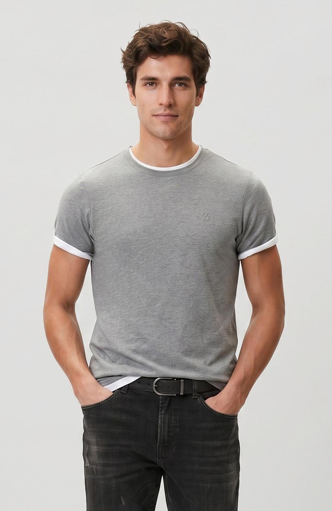 Network Erkek Gri Melanj Basic T-shirt