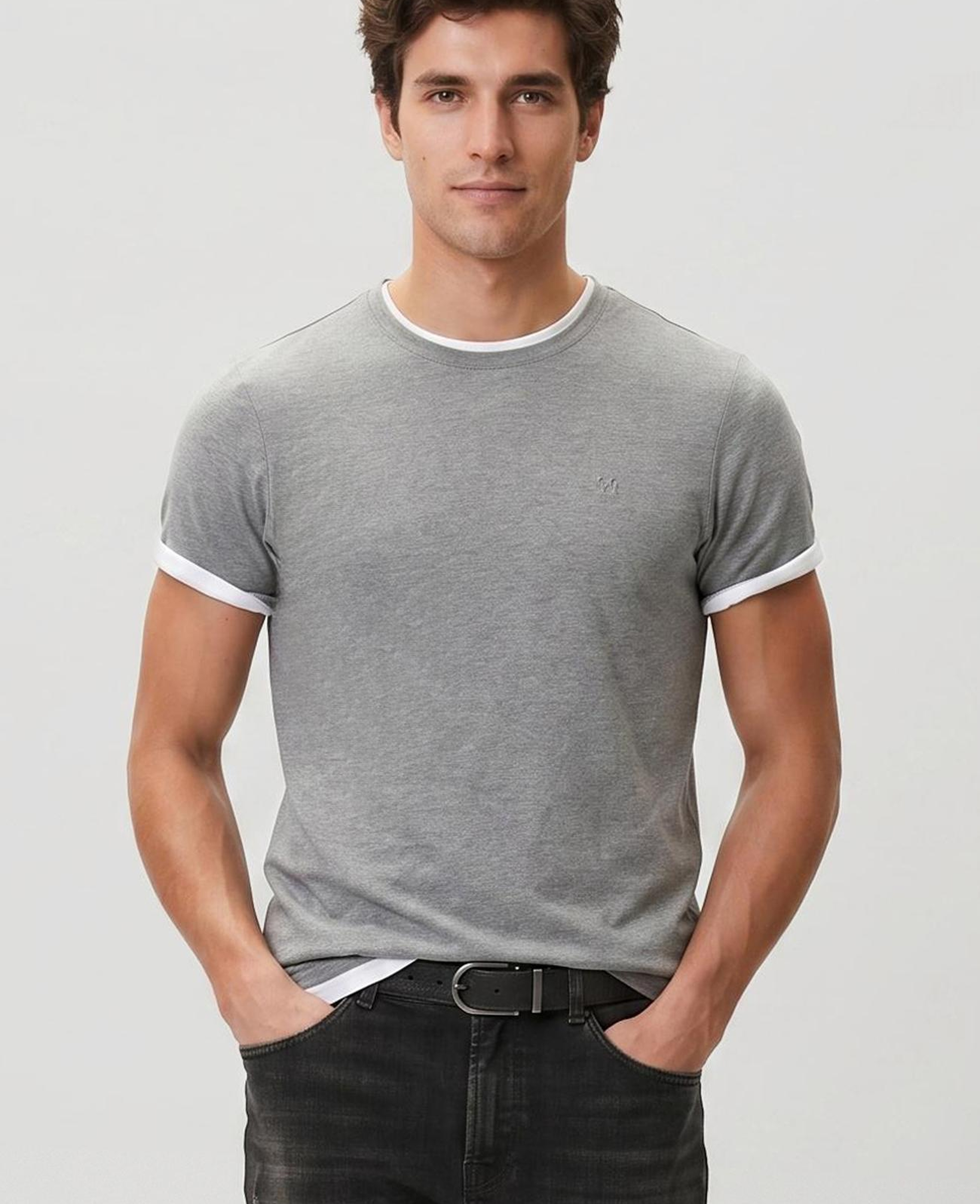 Network Erkek Gri Melanj Basic T-shirt