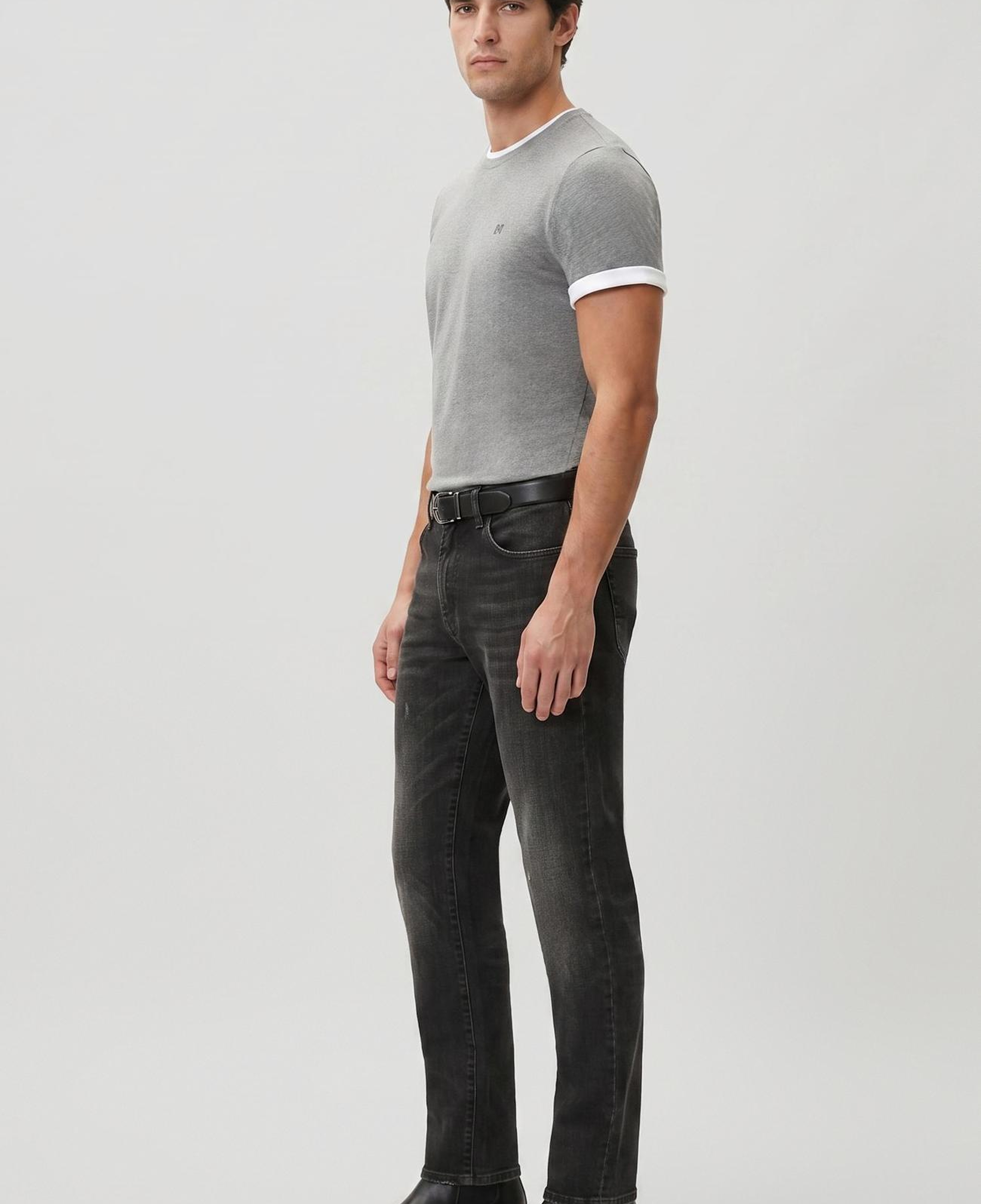 Network Erkek Gri Melanj Basic T-shirt
