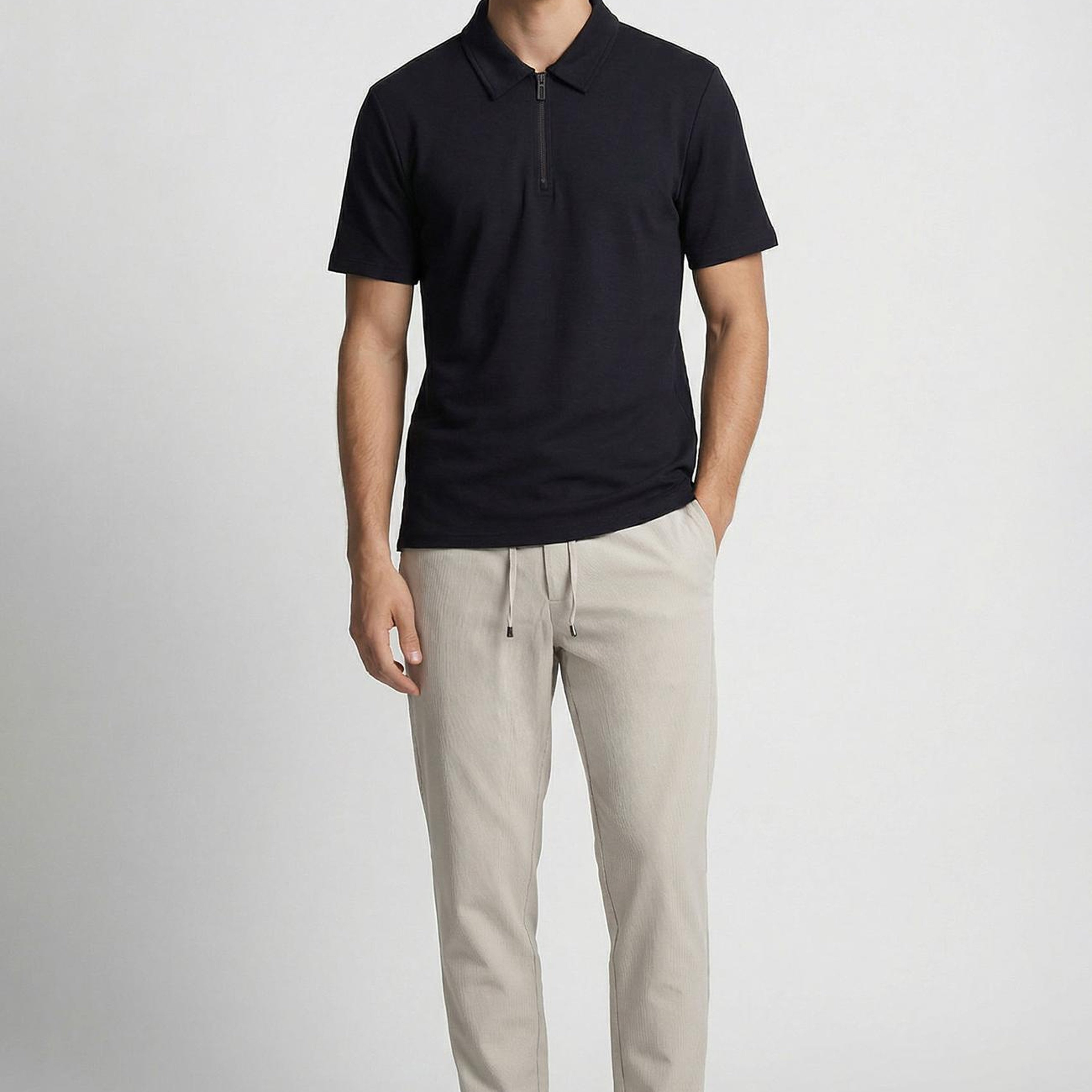 Network Erkek Lacivert Polo Yaka Fermuarlı Sweatshirt