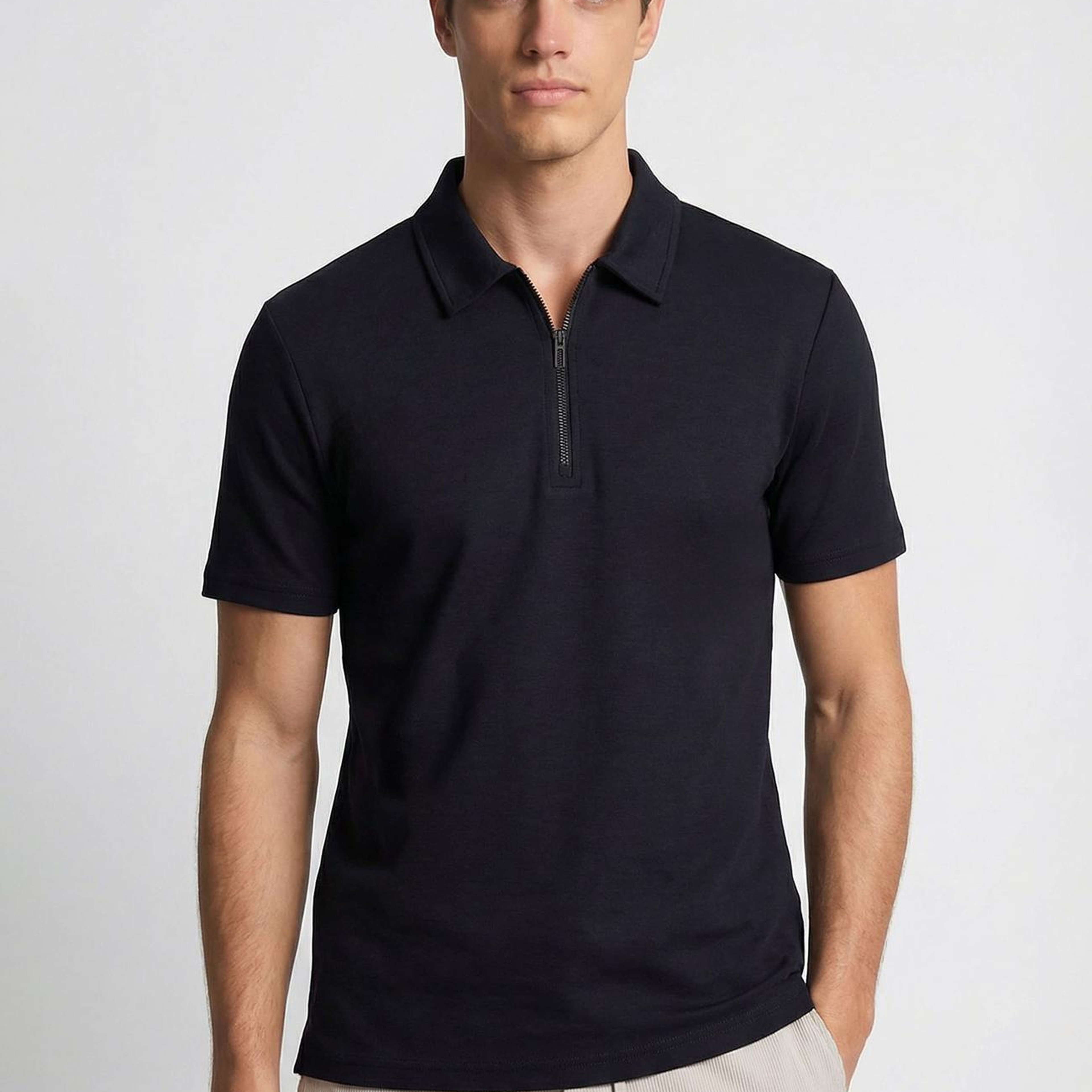 Network Erkek Lacivert Polo Yaka Fermuarlı Sweatshirt