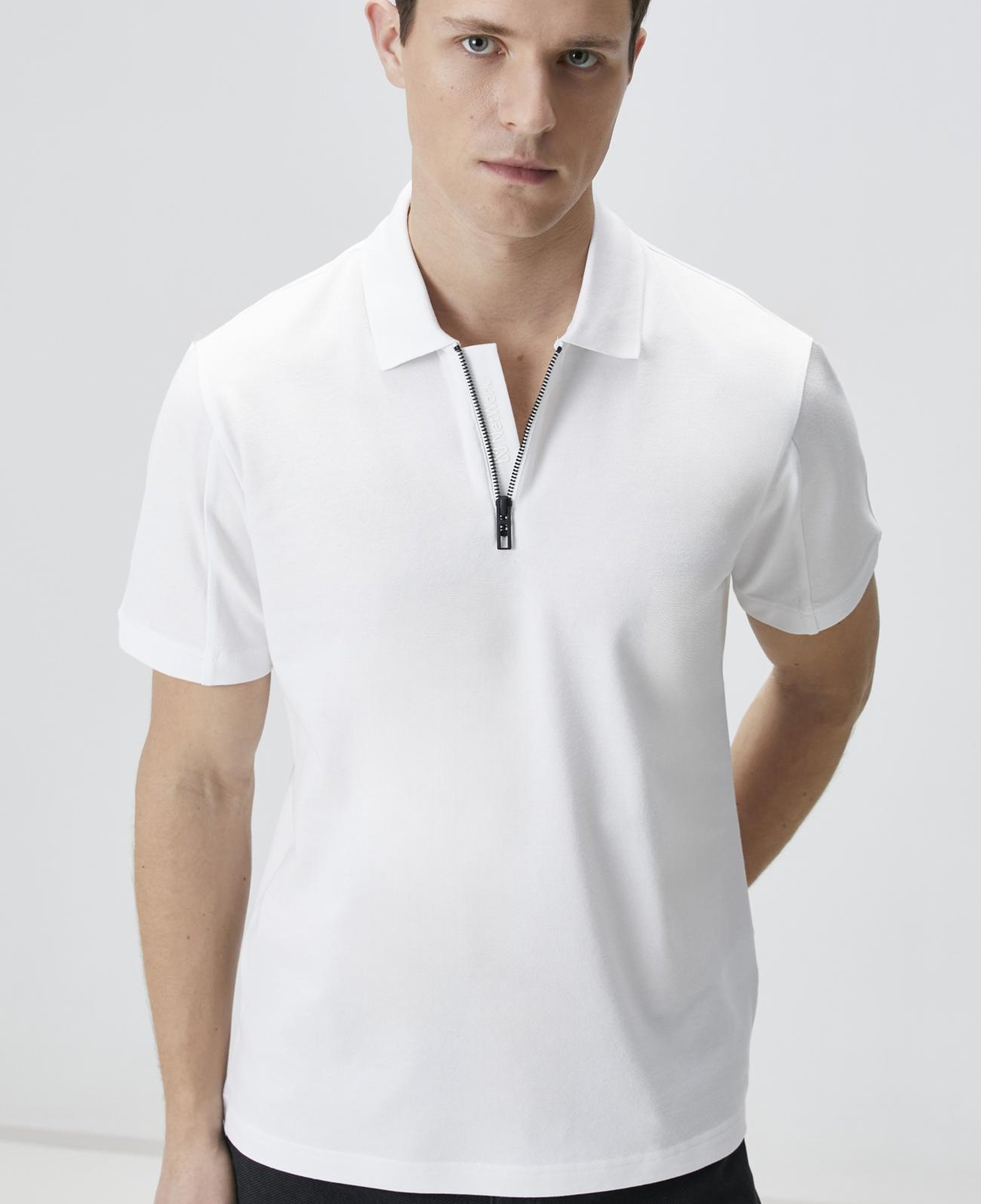 Network Erkek Beyaz Polo Yaka Enjeksiyon Baskılı T-shirt