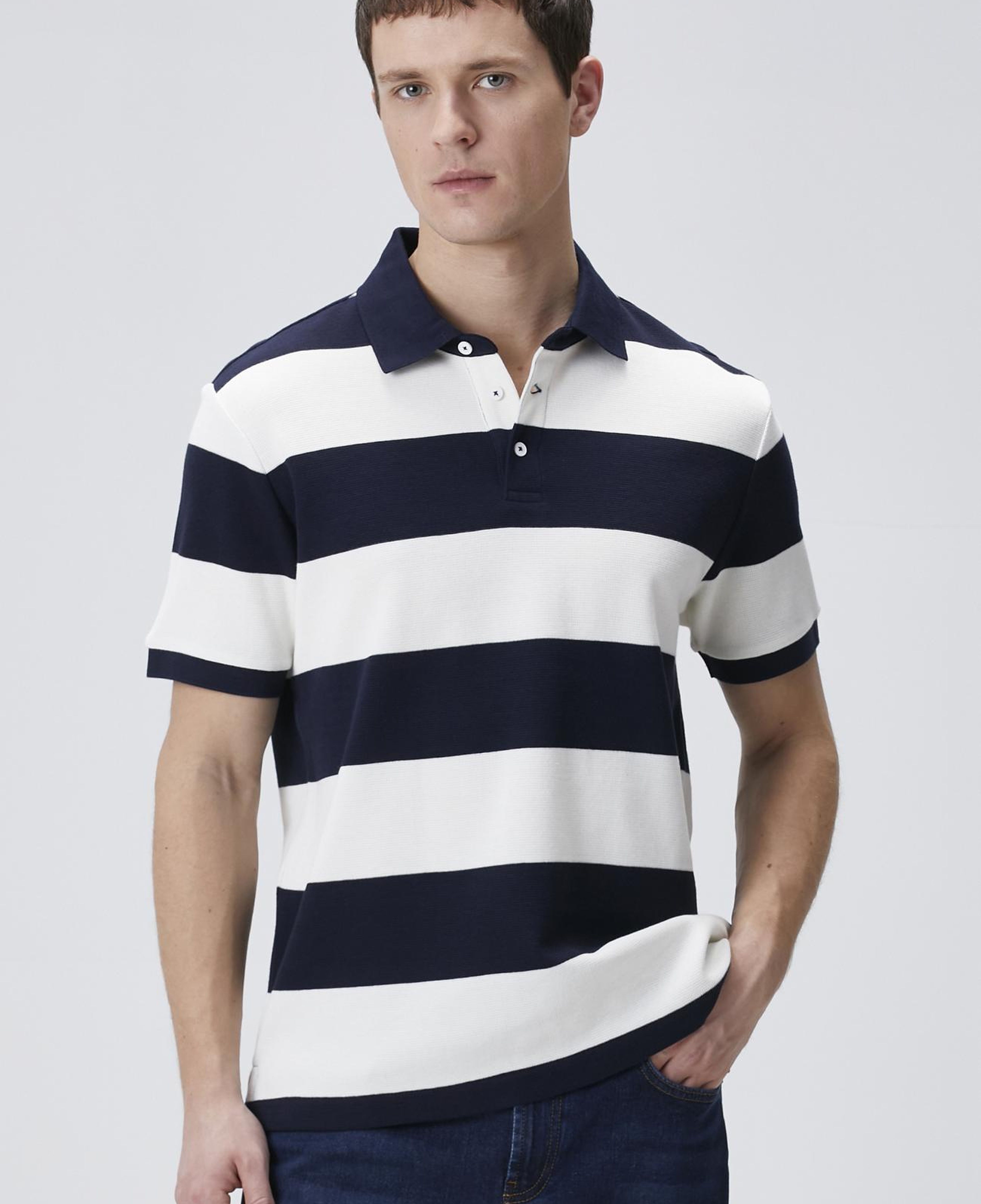 Network Erkek Lacivert Beyaz Çizgili Polo Yaka T-shirt