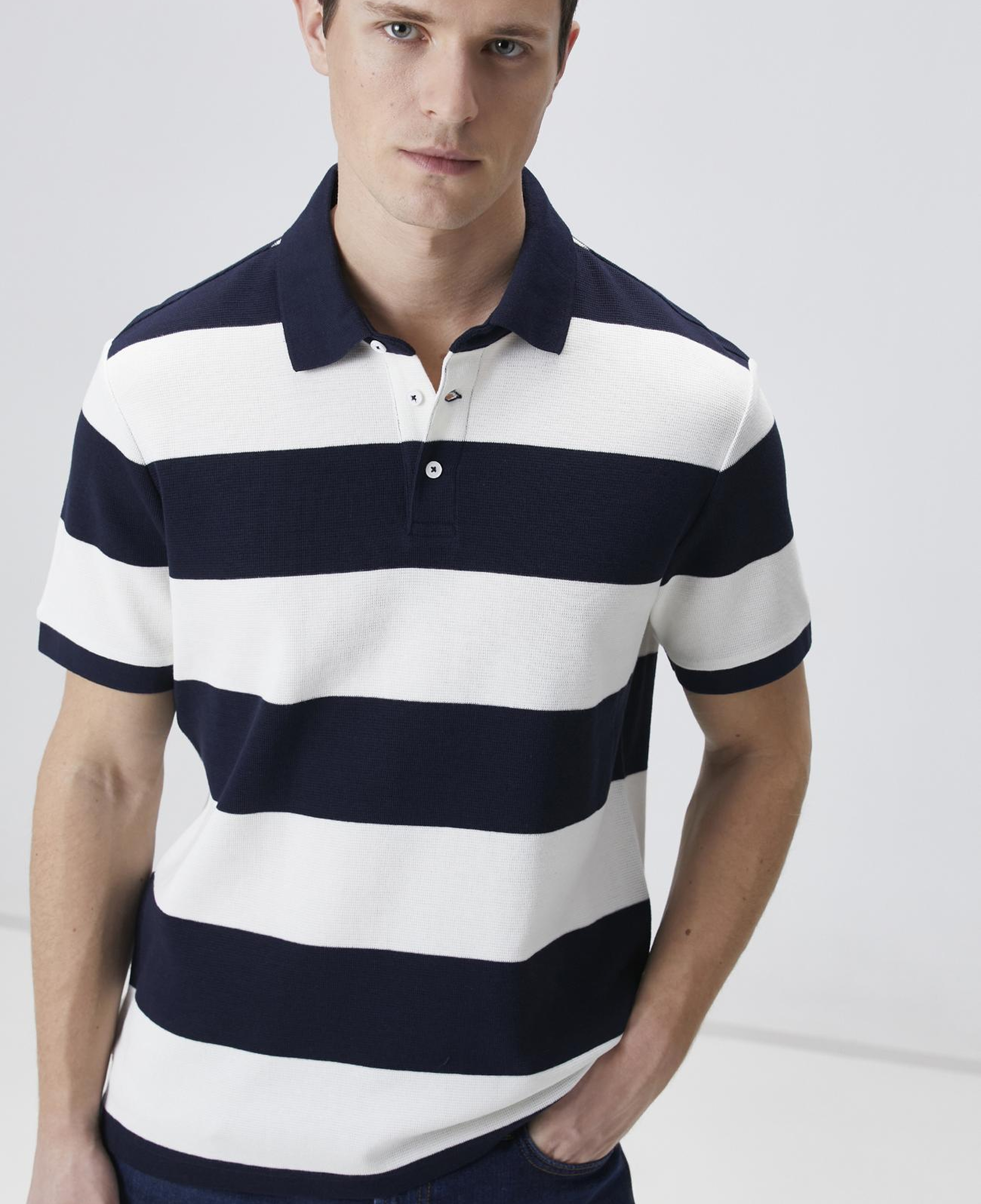 Network Erkek Lacivert Beyaz Çizgili Polo Yaka T-shirt