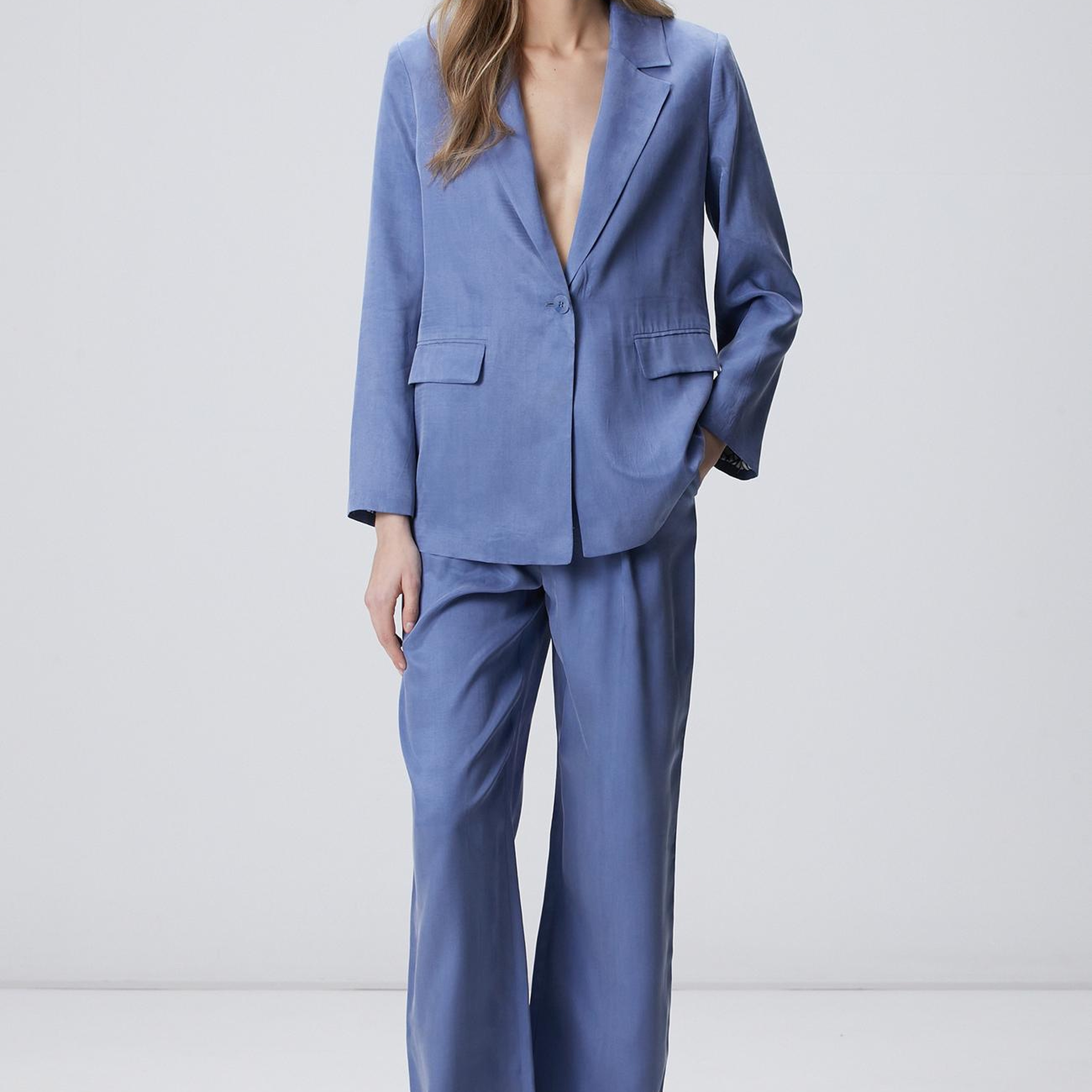 Network Kadın Mavi Cupro Blazer Ceket