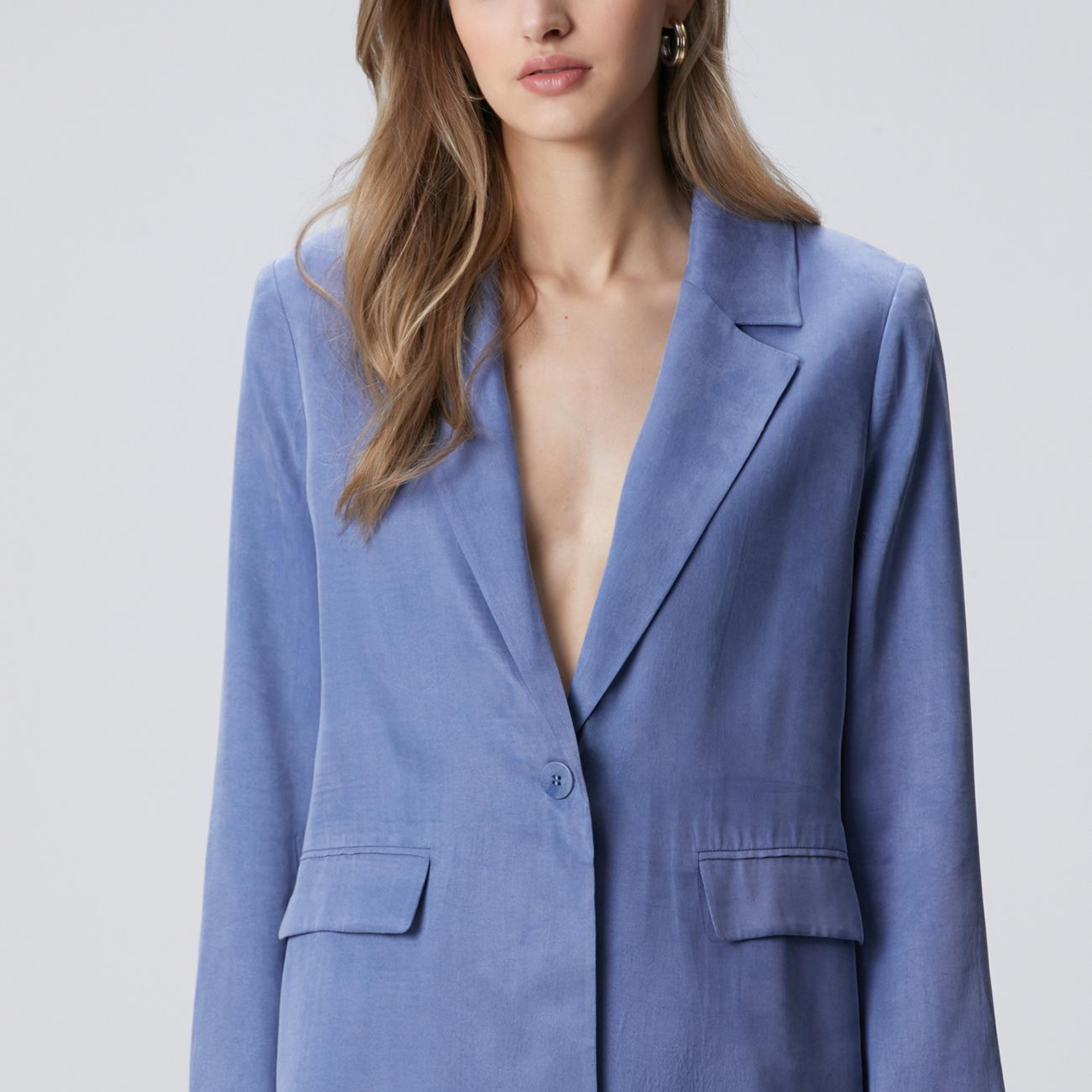 Network Kadın Mavi Cupro Blazer Ceket