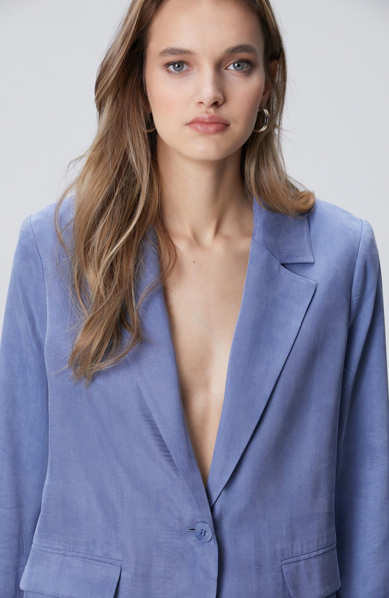 Network Kadın Mavi Cupro Blazer Ceket