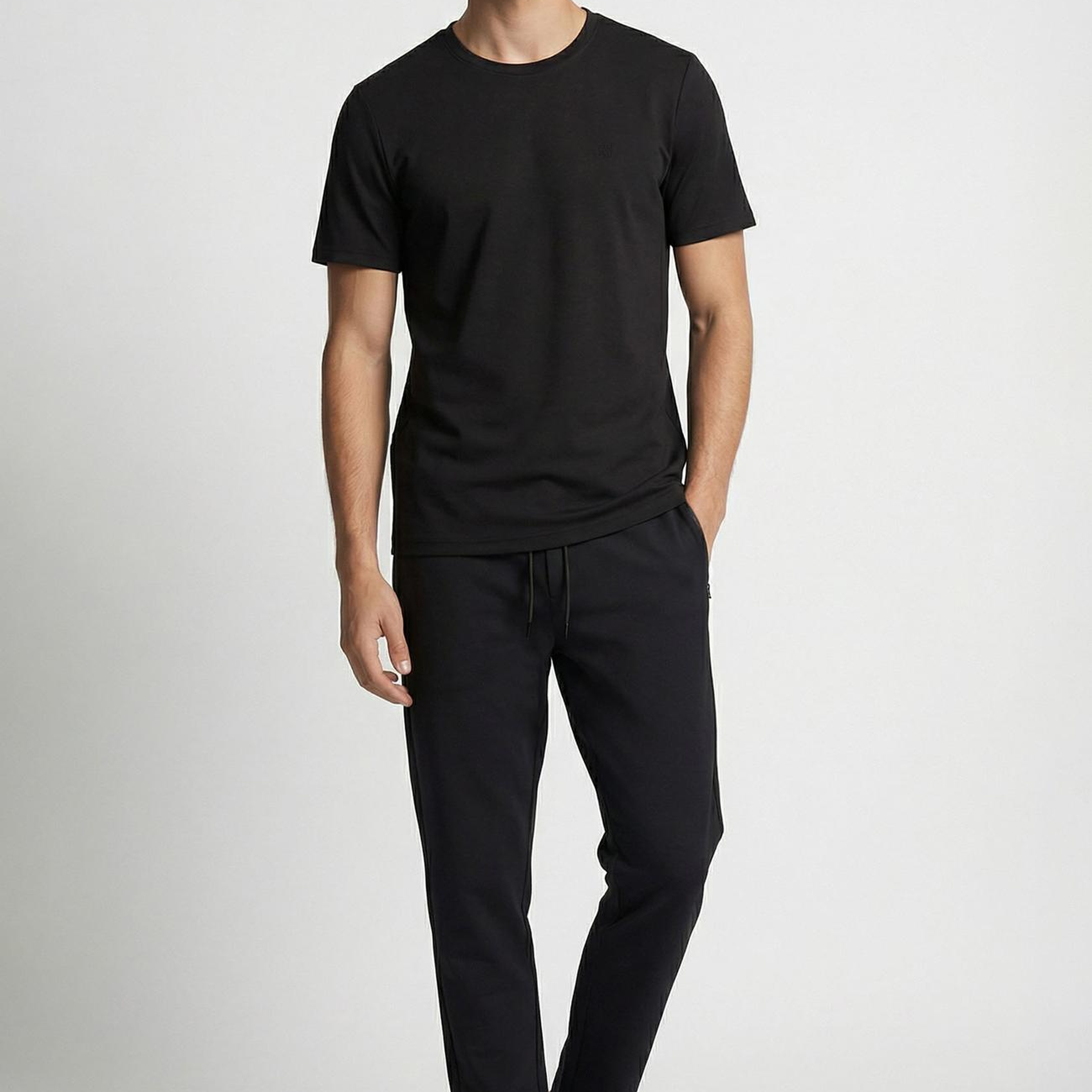 Network Erkek Siyah Bisiklet Yaka Pike Desenli Basic T-shirt