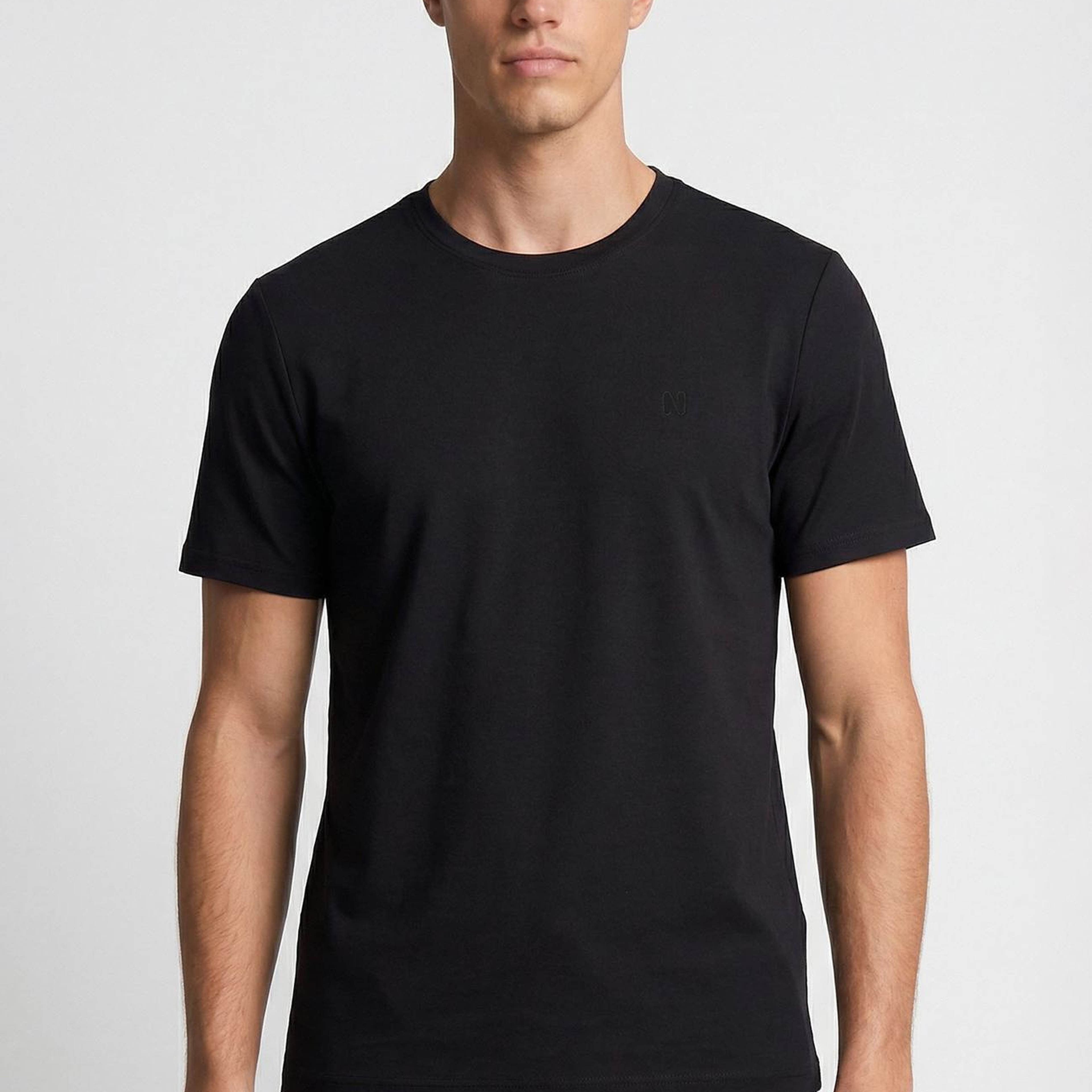 Network Erkek Siyah Bisiklet Yaka Pike Desenli Basic T-shirt