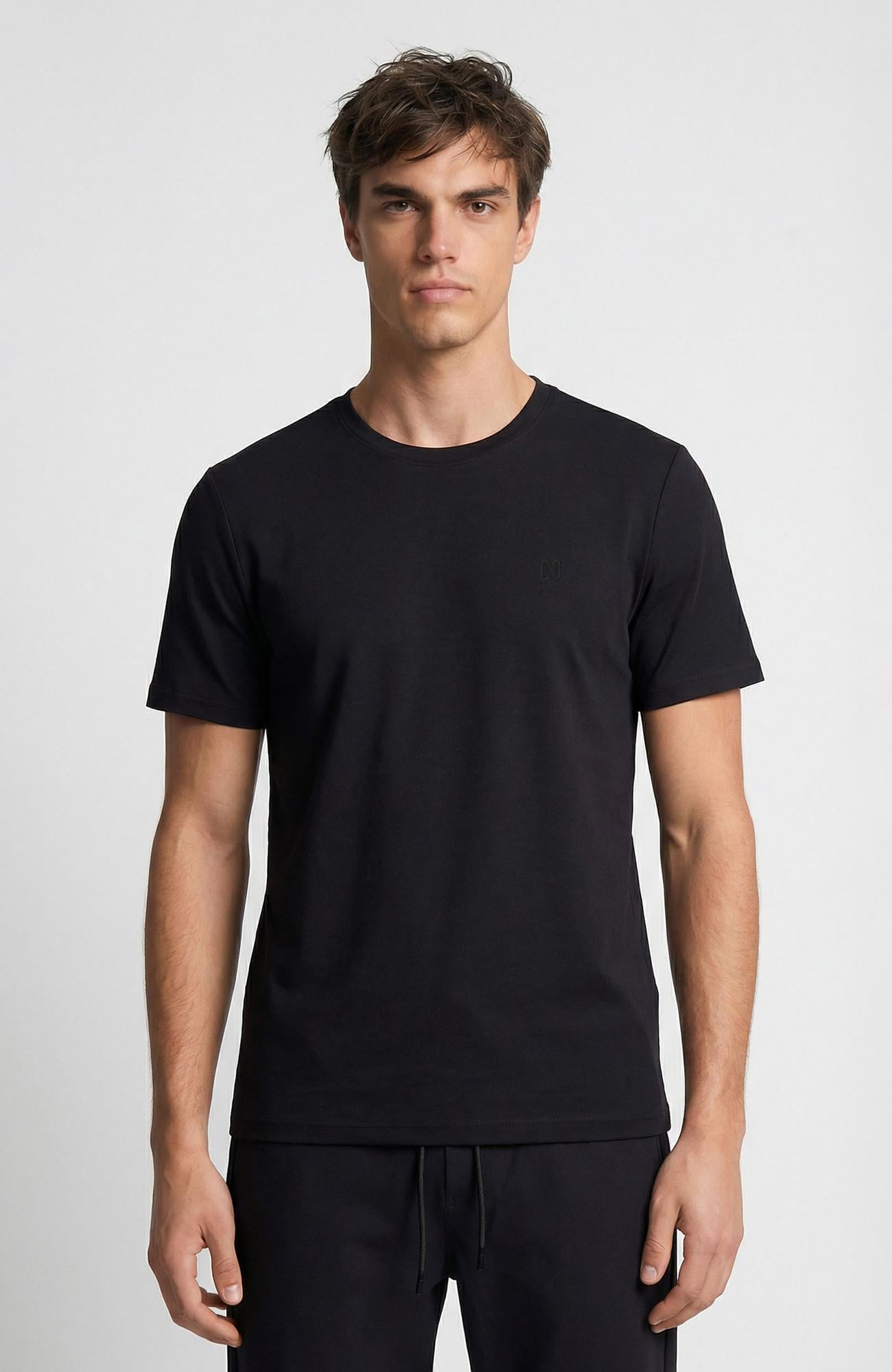 Network Erkek Siyah Bisiklet Yaka Pike Desenli Basic T-shirt