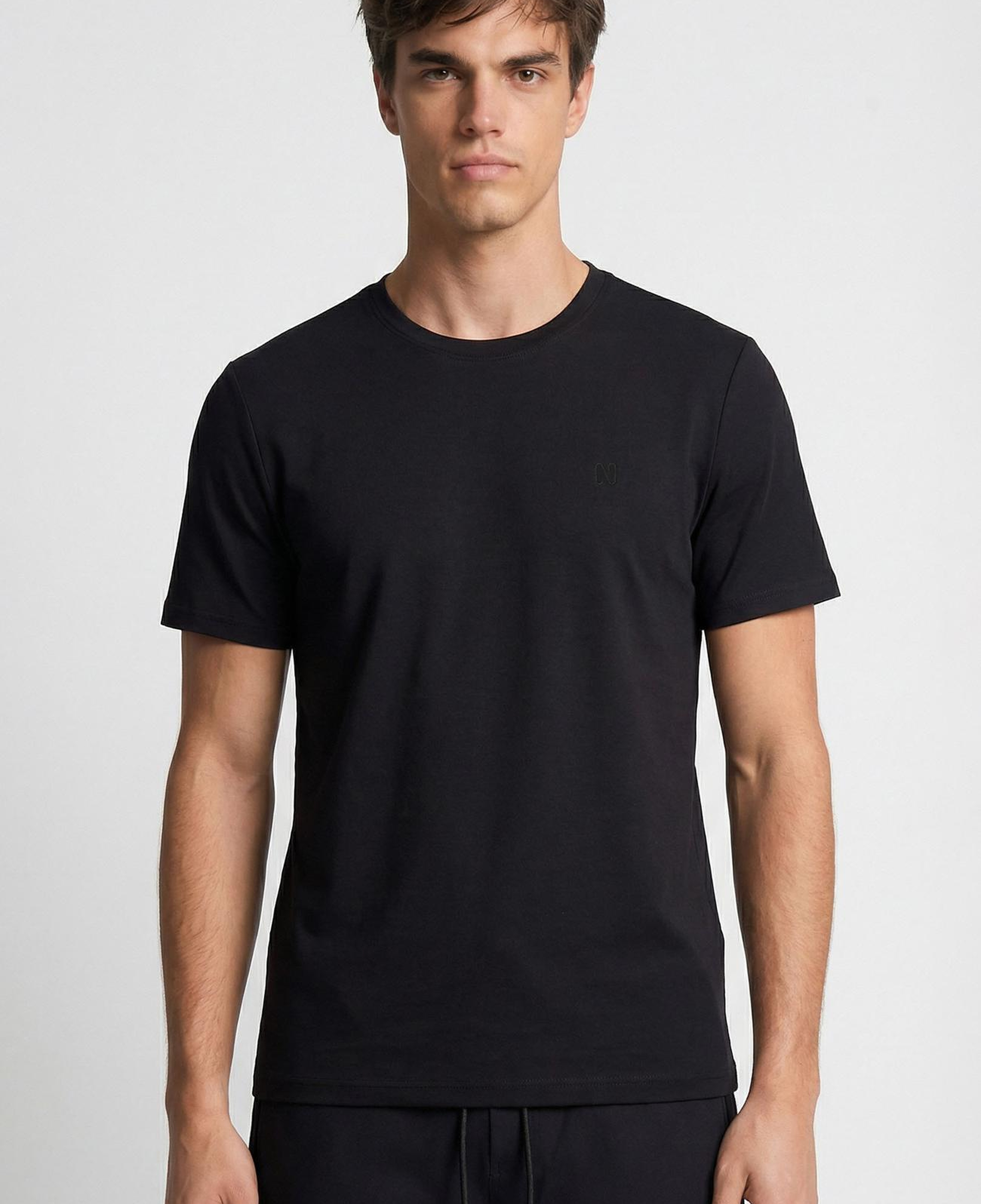 Network Erkek Siyah Bisiklet Yaka Pike Desenli Basic T-shirt